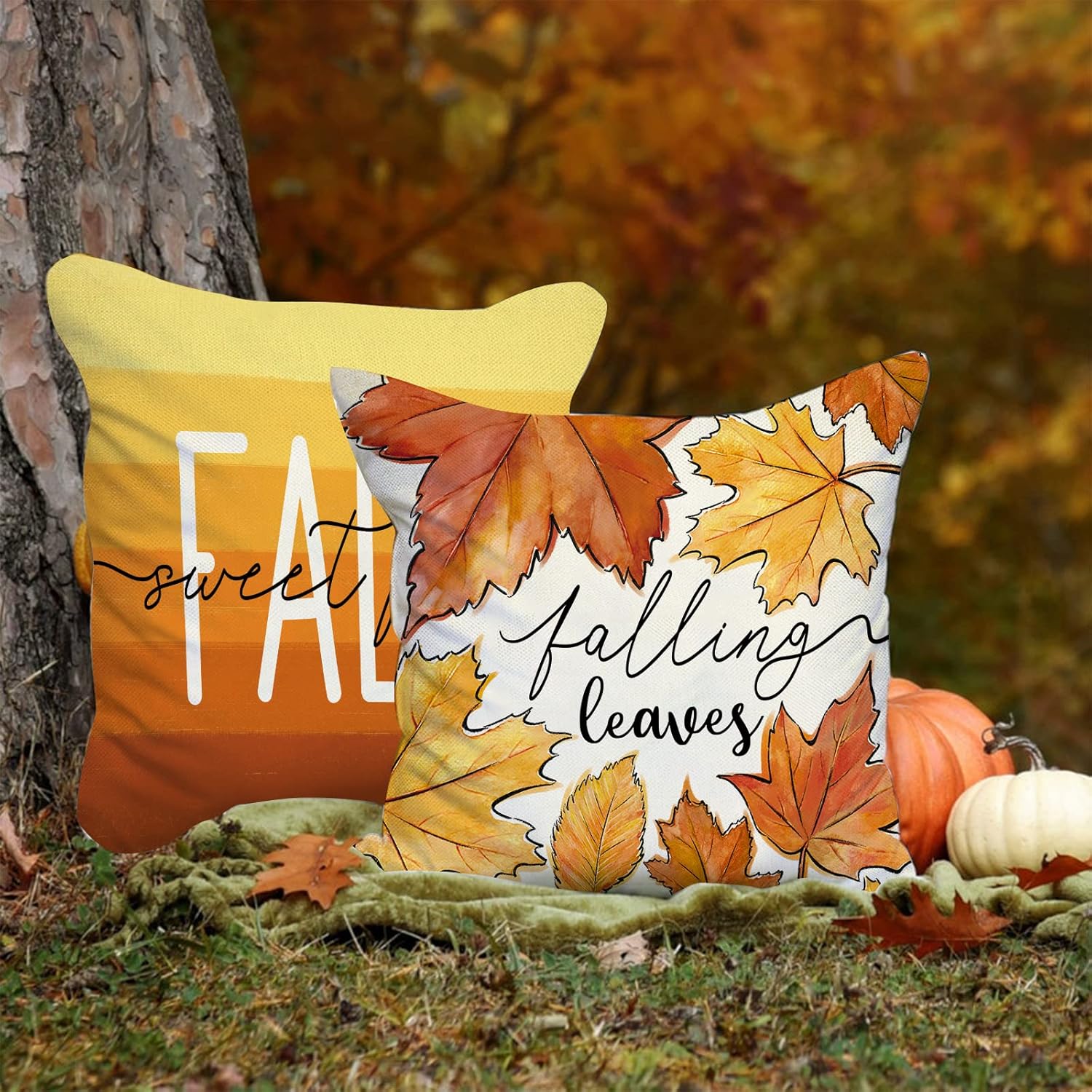 Ussap Hello Fall – Juego de 4 fundas de almohada decorativas de hojas de arce de 18 x 18 pulgadas, decoración de fundas de cojín de cosecha de otoño