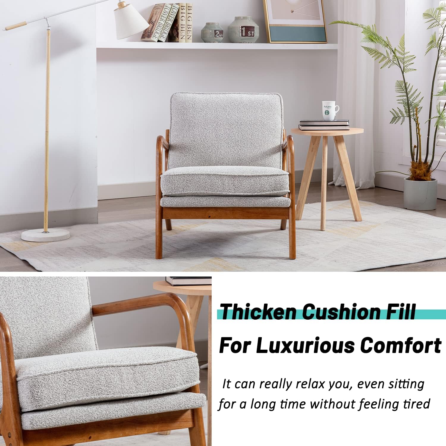 JOYBASE Sillón con brazos, moderna de mediados de siglo, sillón con marco de madera para sala de estar, dormitorio (gris ostra, tela)