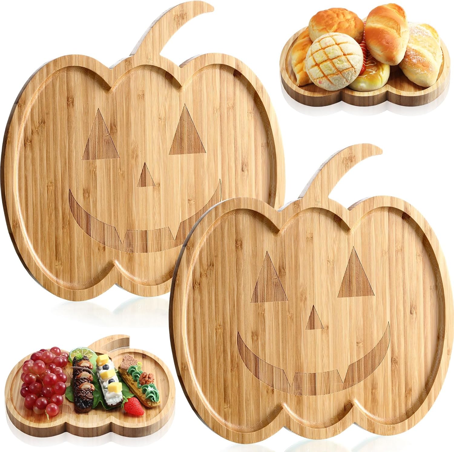 2 piezas de charcutería de Halloween, bandeja divertida de madera de bambú para queso, vajilla de Halloween, utensilios de cocina, bandeja de servir
