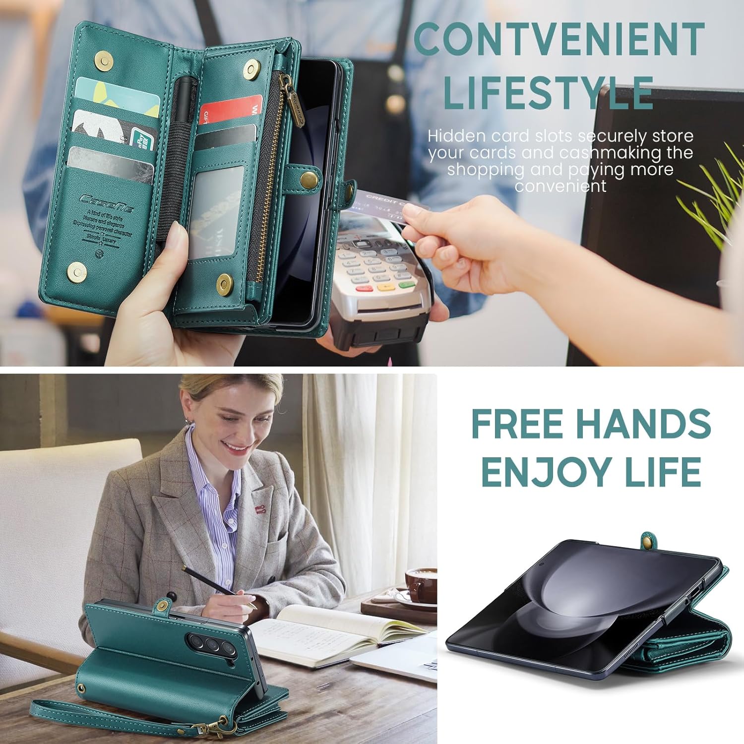 ASAPDOS Funda tipo cartera para Samsung Galaxy Z Fold 5 con soporte para S Pen y correa de piel sintética con cierre magnético S-Pen totalmente
