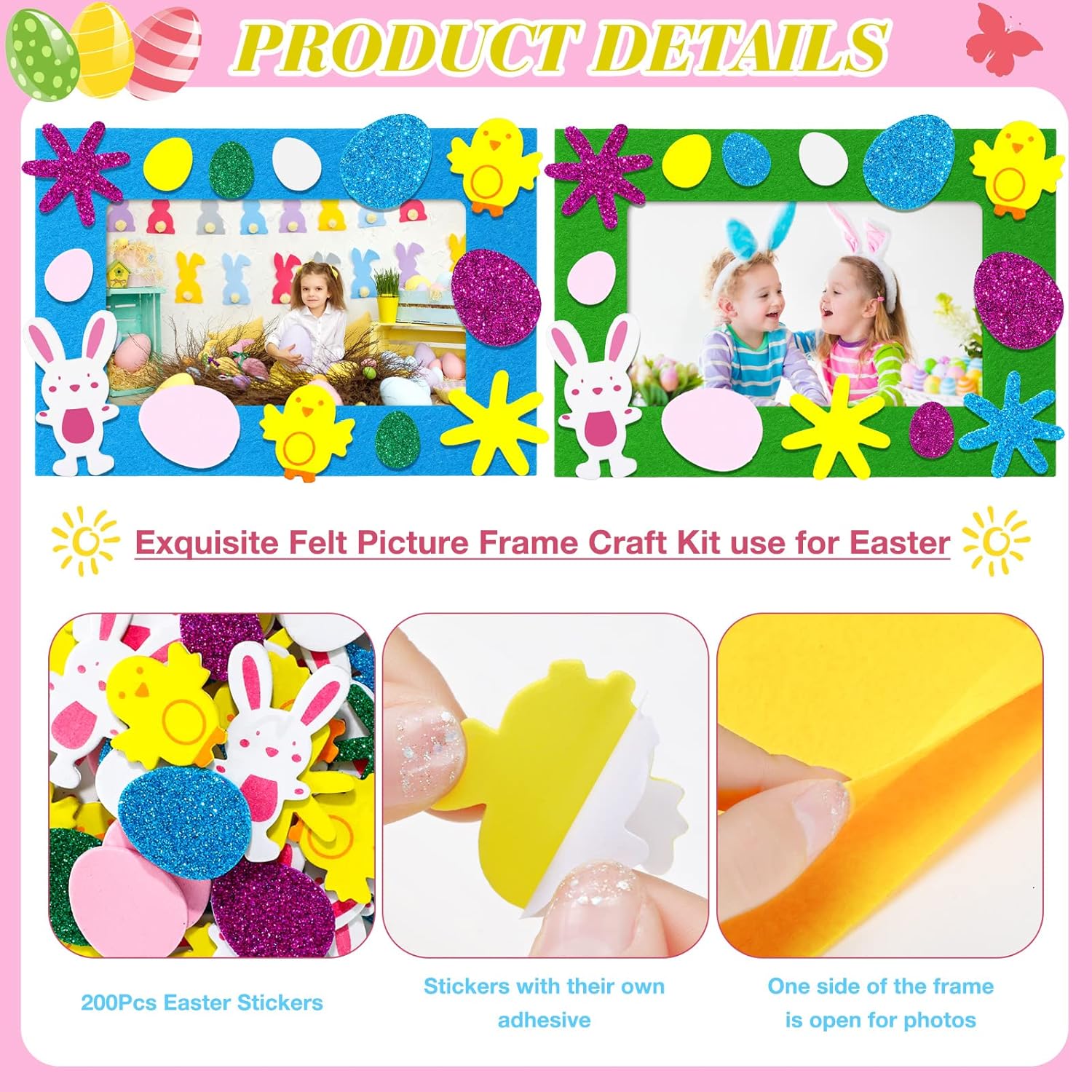232 piezas de marcos de fotos de Pascua DIY Kit de manualidades para niños, 32 piezas de marcos de fotos de fieltro de otoño con 200 piezas de