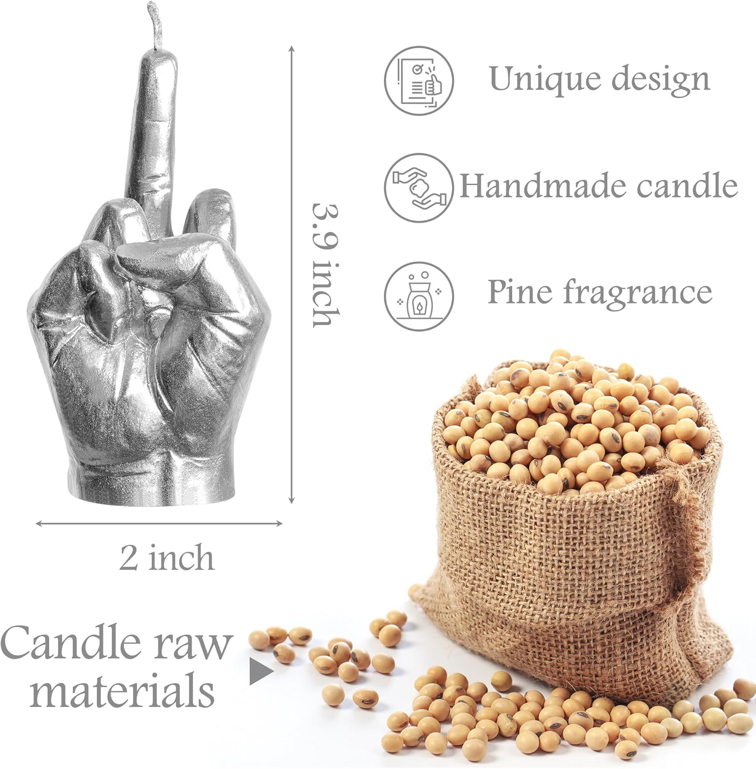 Vela perfumada de dedo medio plateado danés pastel decoración estética pino aromaterapia velas de cera de soja natural vela fragancia gesto de mano