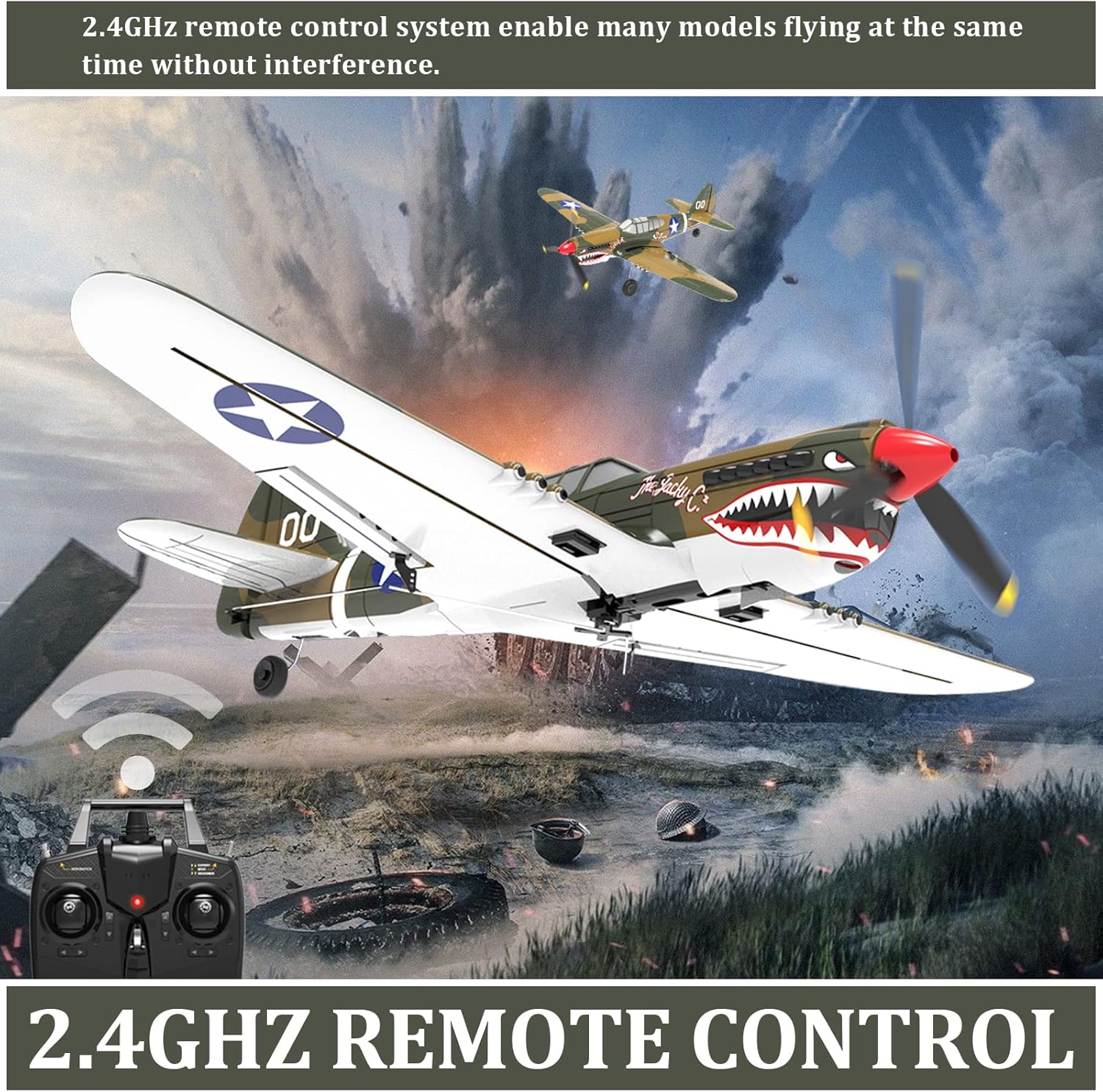 82.4 F Avión RC de 4 canales de control remoto, avión RC 4-CH listo para volar P40 avión controlado por radio para principiantes con sistema