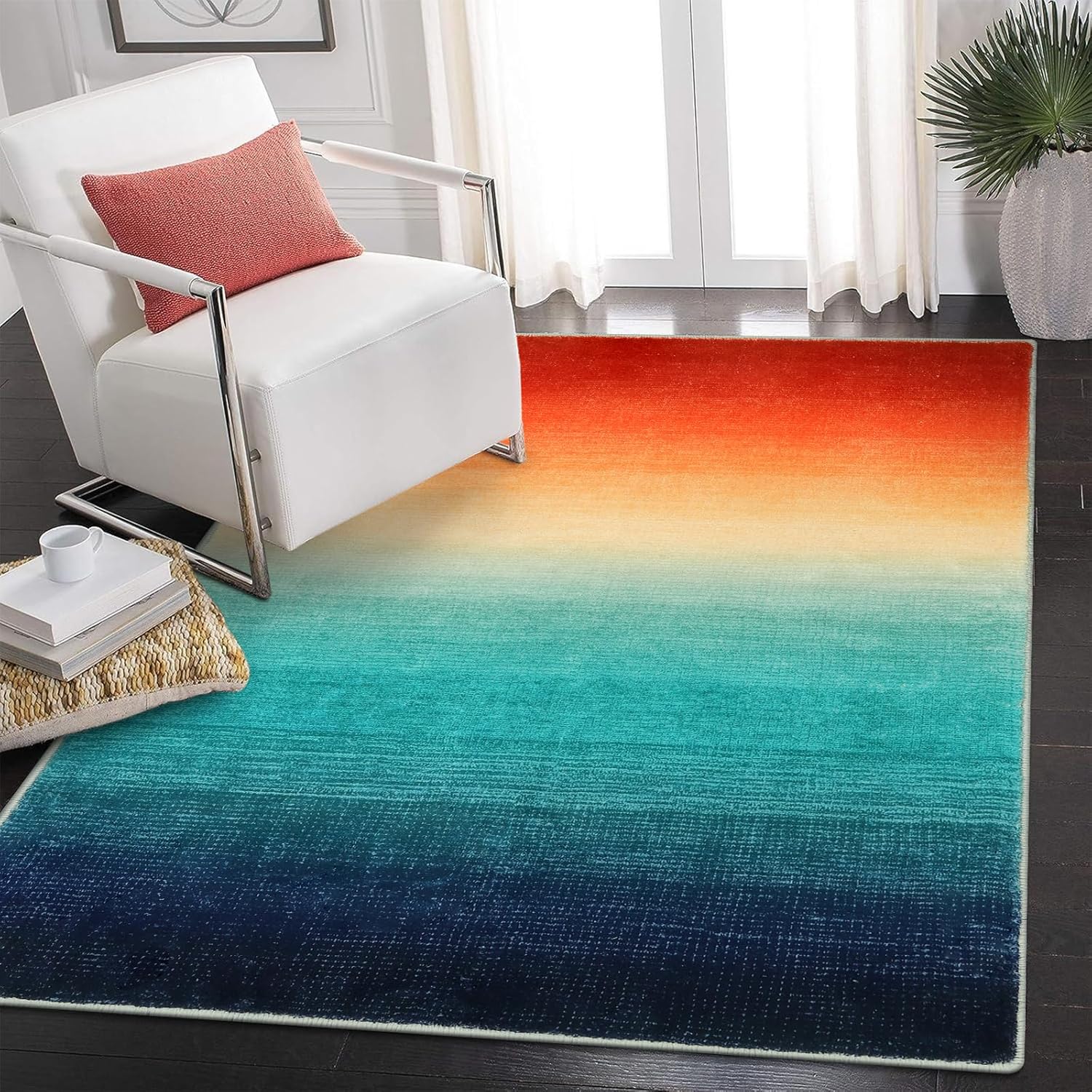Wonnitar Alfombra moderna degradada de 4 x 6, colorida alfombra abstracta para sala de estar, alfombra suave lavable para dormitorio,