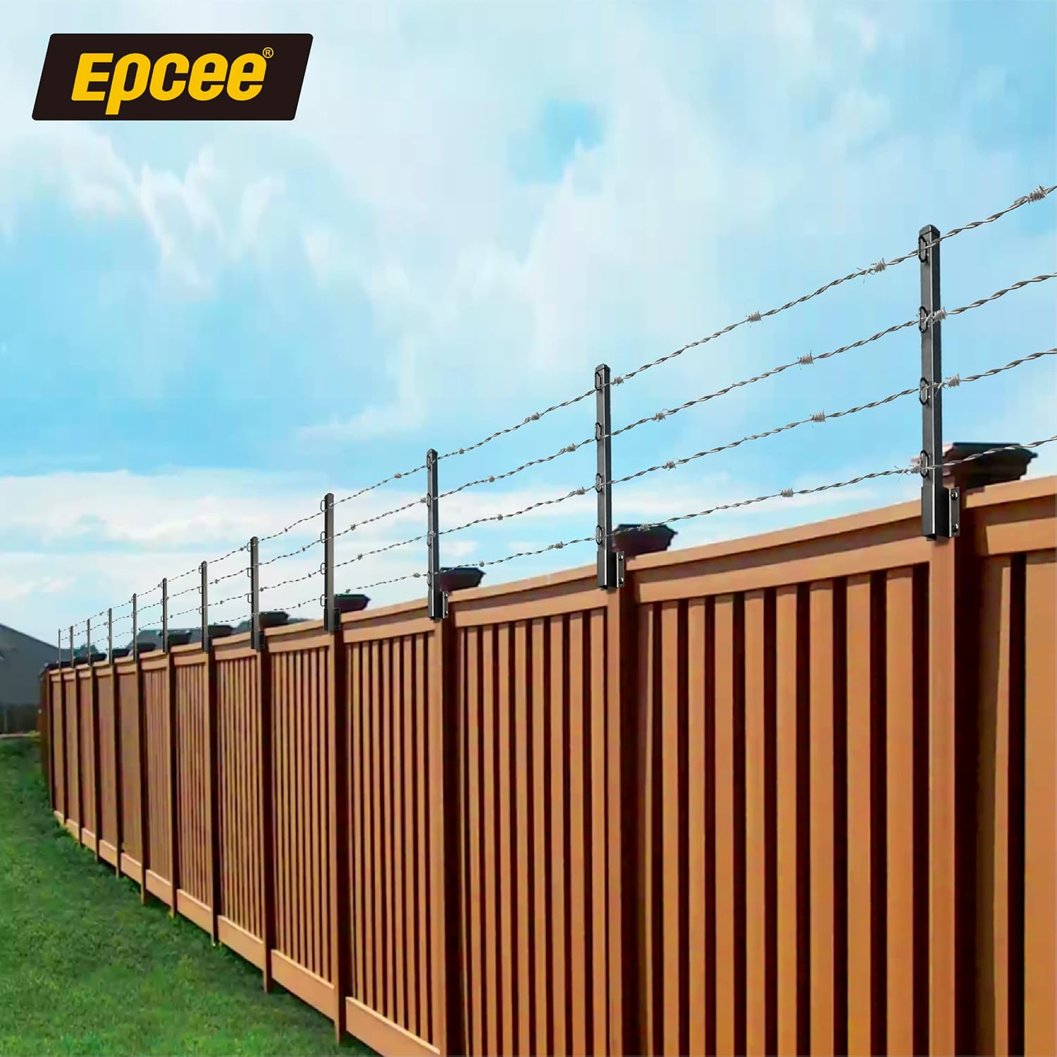Epcee Extensor de poste de valla, alambre de púas de 23.5 pulgadas, brazo extendido, para cercas exteriores para aumentar la altura, proteger la