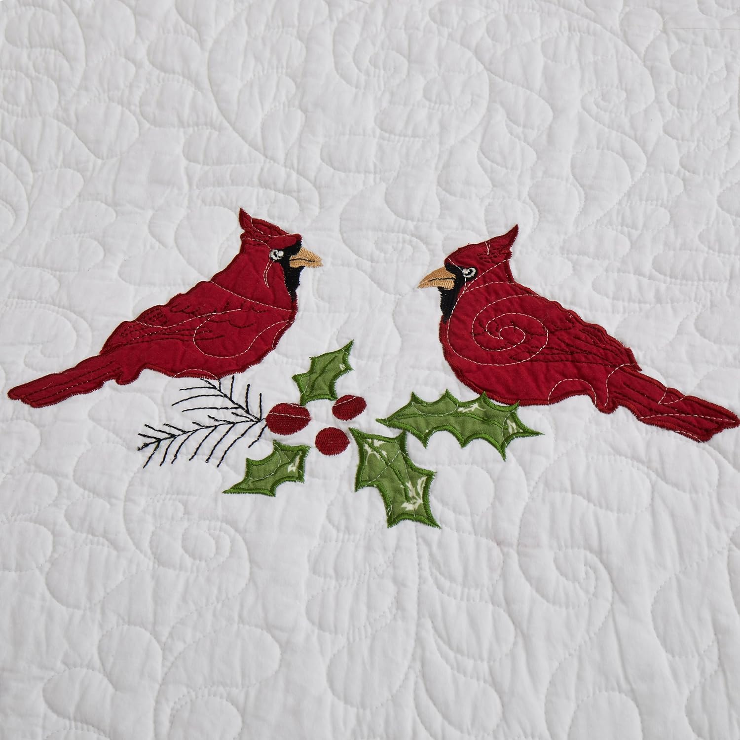 NELIFDER Juego de edredón de Navidad, tamaño Queen, 100% algodón, diseño de copo de nieve rojo, pájaro blanco, diseño de copos de nieve, diseño de
