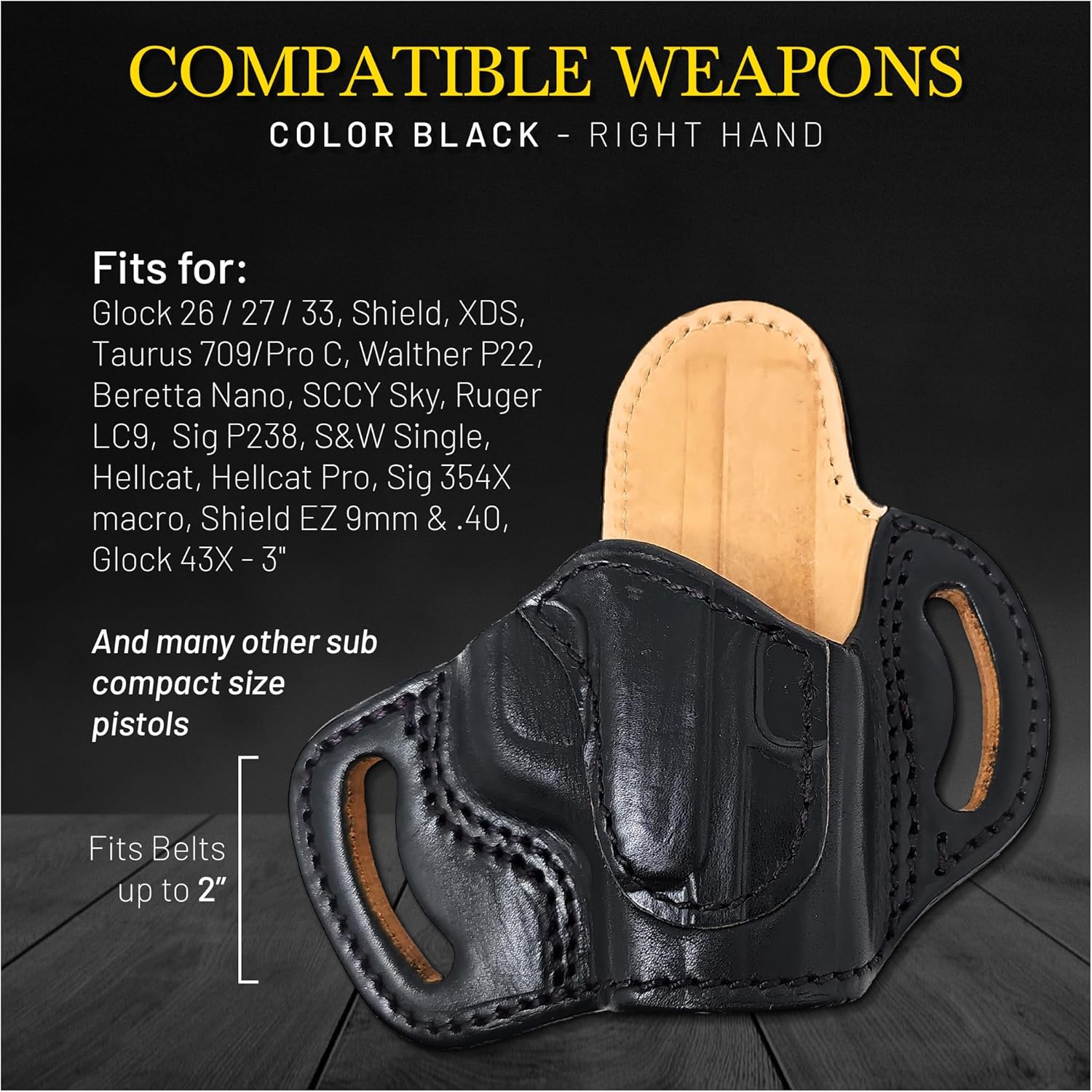 Funda de piel para pistola OWB para Glock 26273342 Shield, XDS, Taurus 709ProC Sig P938P238, S&W Bodyguard, Ruger, Walther P22, Beretta Nano, SCCY
