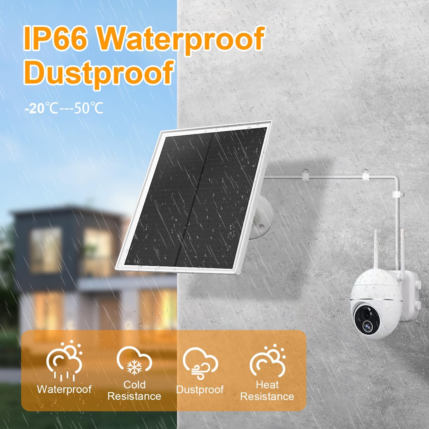 Panel solar para cámara de seguridad, cargador de panel solar de 8 W para cámara de carga rápida, enchufe USB C y micro USB, cable de 9.8 pies,