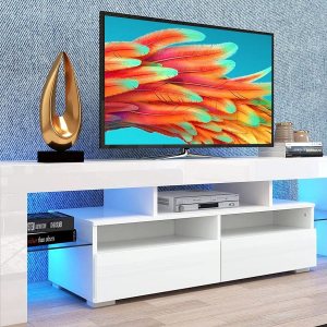 Goujxcy Soporte de TV LED para televisores de 65 pulgadas, centro de entretenimiento de alto brillo con cajones de almacenamiento, mesa de consola Goujxcy Soporte de TV LED para televisores de 65 pulgadas, centro de entretenimiento de alto brillo con cajones de almacenamiento, mesa de consola