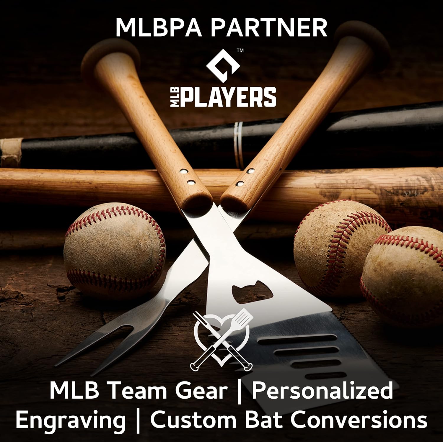 Baseball BBQ Pinzas para parrilla ‘Splitfinger’  Accesorios y utensilios para parrilla para aficionados al béisbol  Mango de murciélago de madera