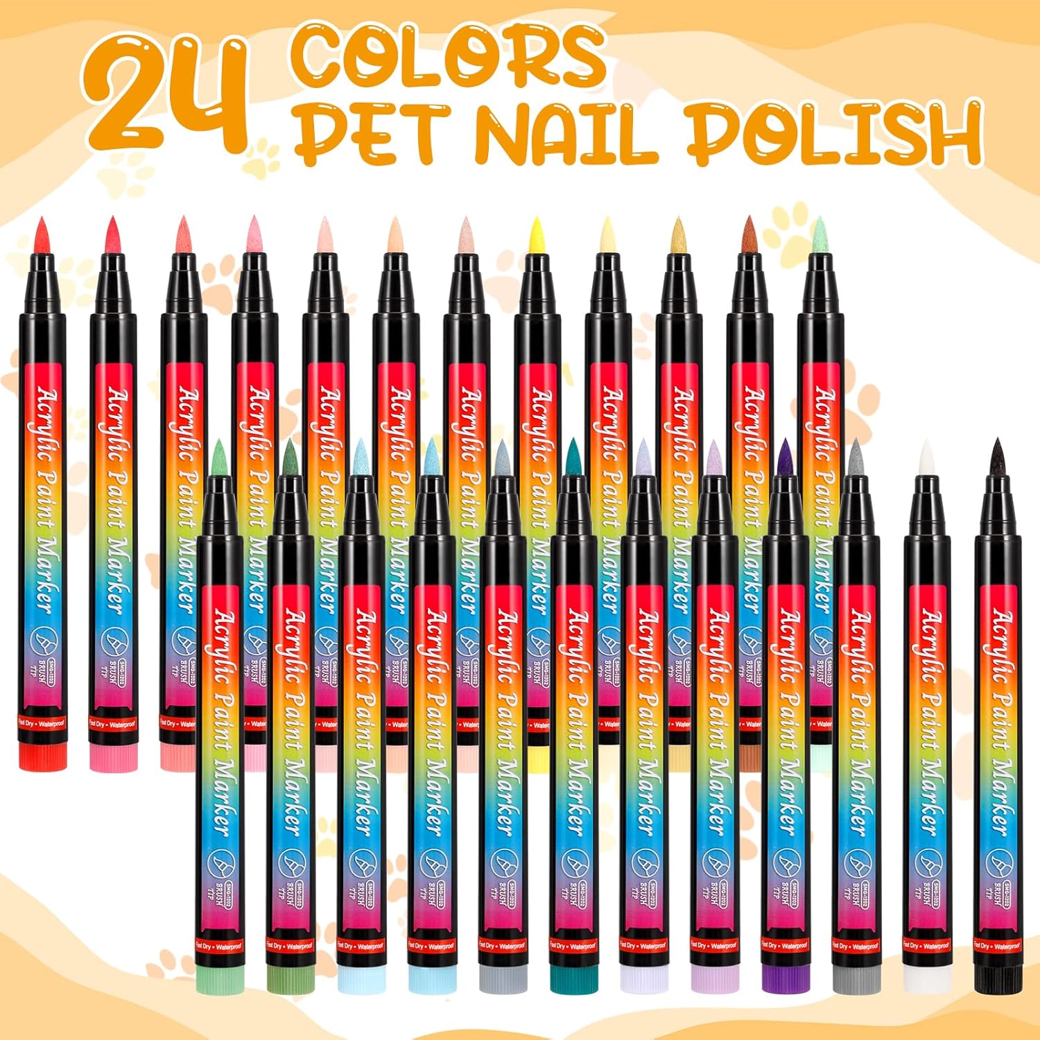 Juego de 24 colores de esmalte de uñas para perro, uñas oscuras o claras, sin olor, secado rápido, fácil de usar, no tóxico e inodoro para