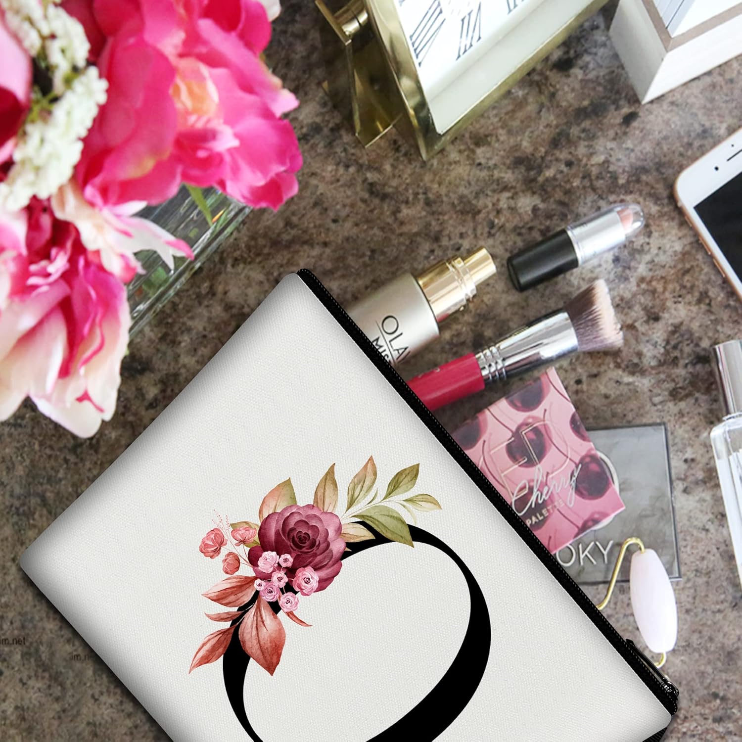 Vavabox A-Z Bolsa de maquillaje personalizada, regalos de cumpleaños para mujeres y madres, regalos para mejor amiga, bolsa de cosméticos para novia