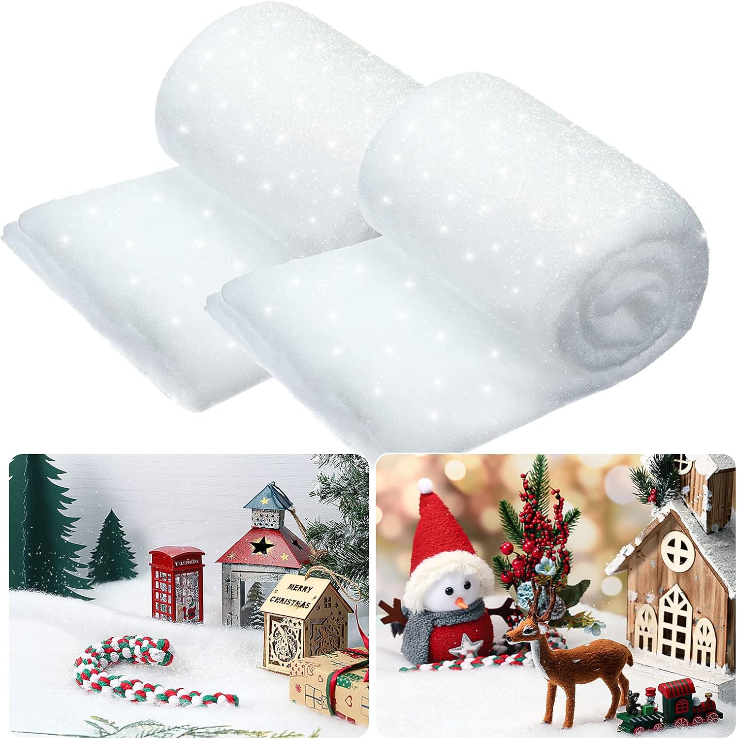Skylety Juego de manta de nieve artificial con purpurina, manta de nieve falsa para interiores, manta de nieve sintética para invierno del país de