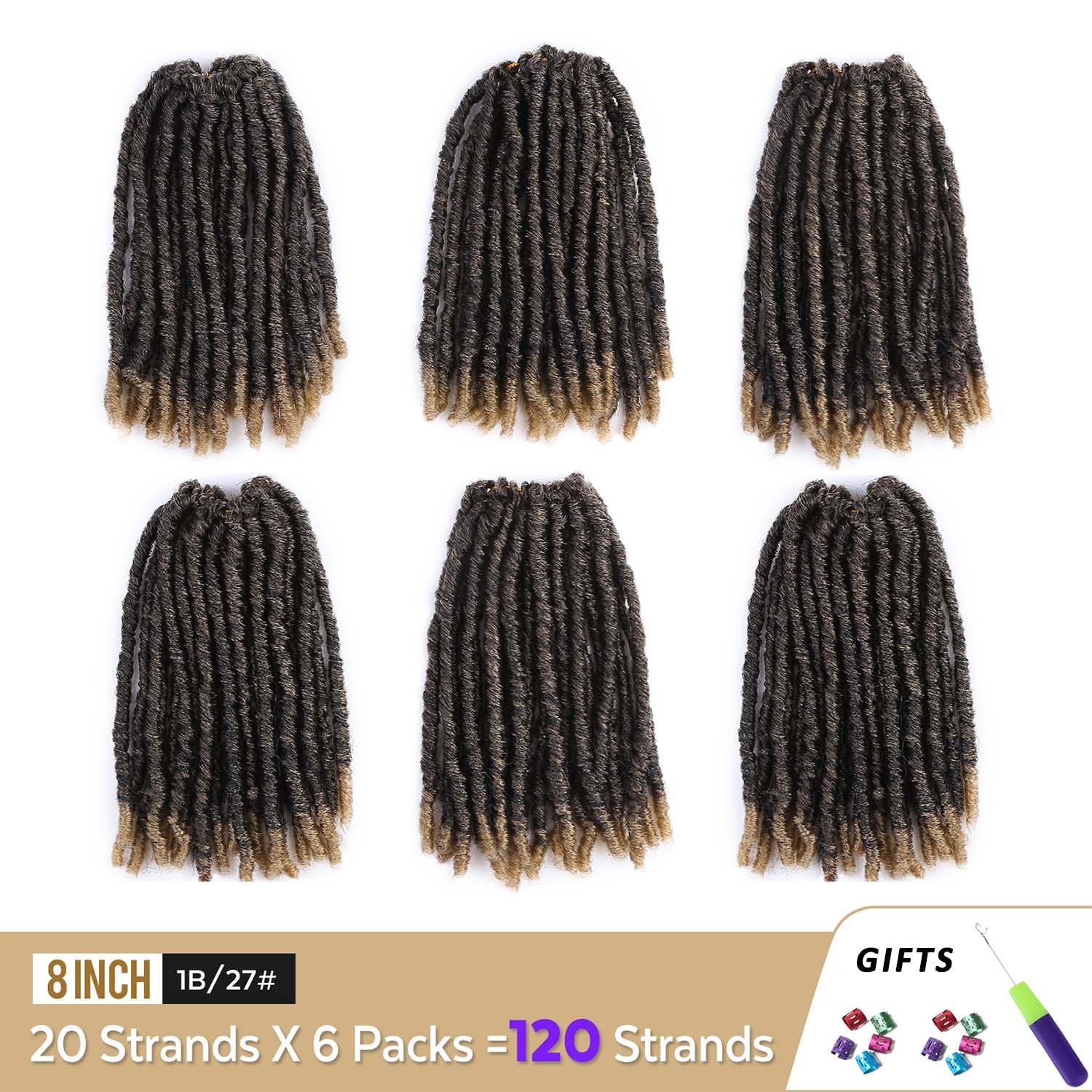 WIGNEE Pelo de ganchillo 120 hebras de pelo sintético de 8 pulgadas, rastas suaves pretrenzadas, rastas de rastas de rastas de 6 paquetes de cabello