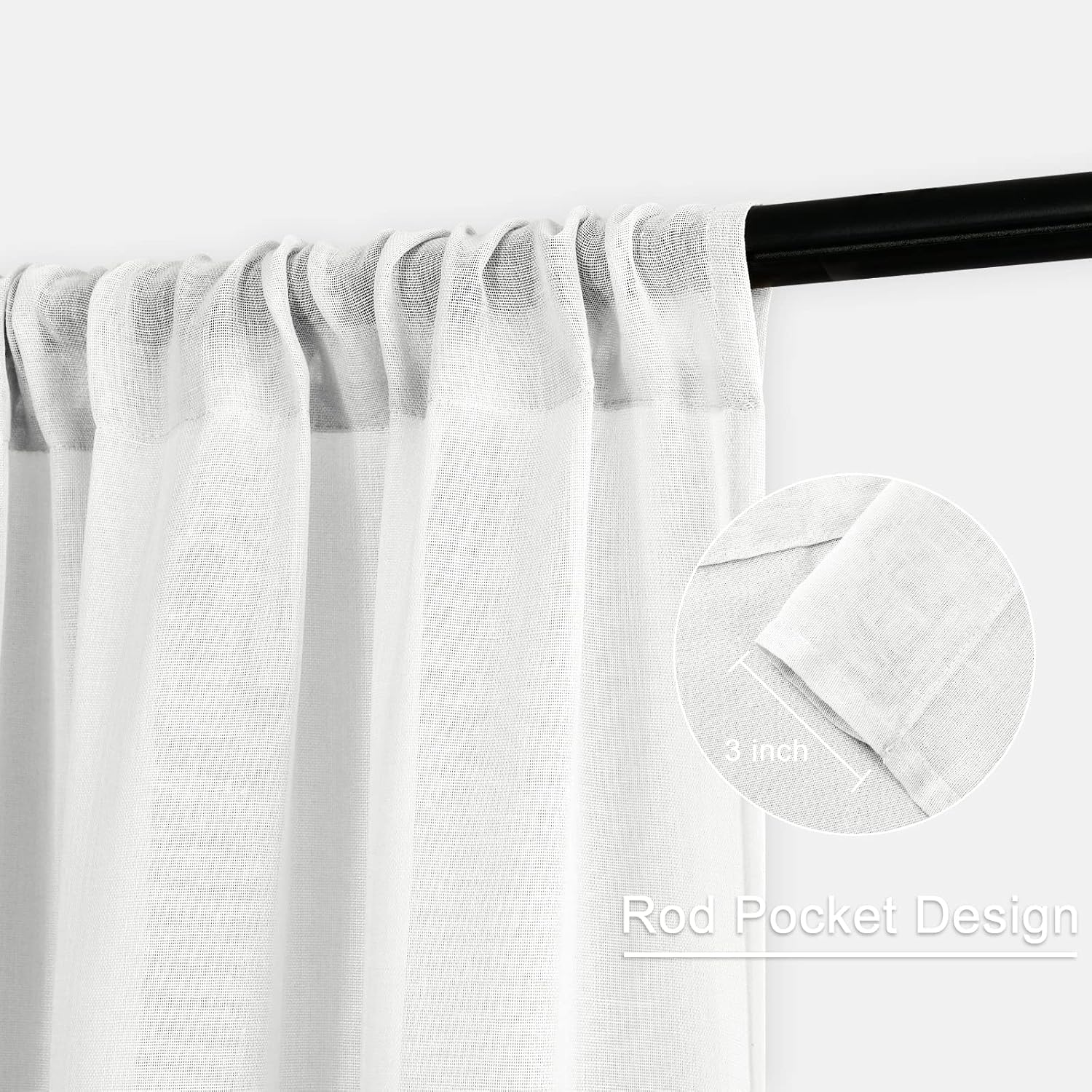 XWZO Cortinas traslúcidas de lino sintético de 72 pulgadas de largo para dormitorio, cortinas filtrantes de luz con bolsillo para cortinero, para