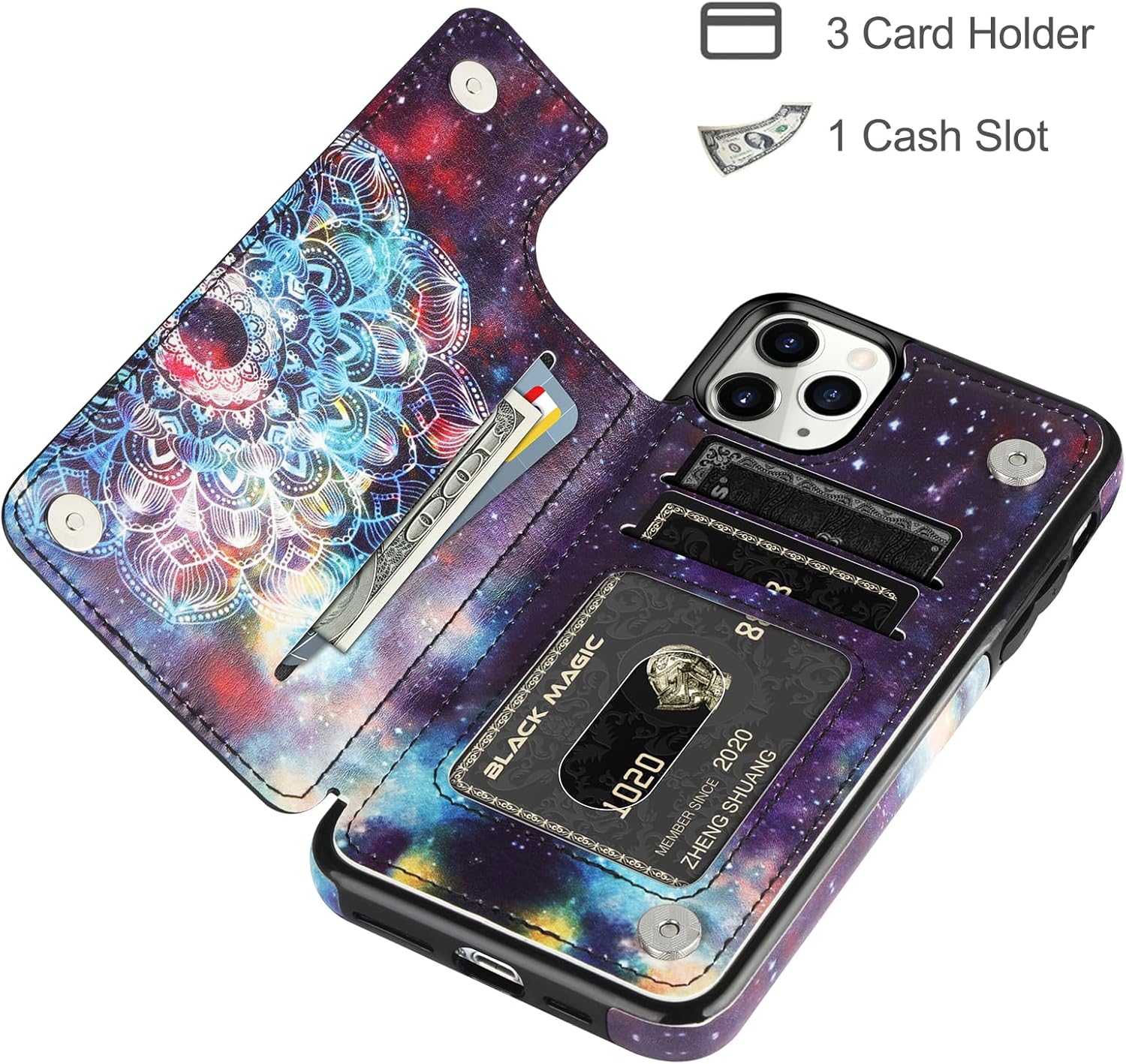 HianDier Funda tipo cartera para iPhone 11 Pro Max de 6.5 pulgadas con pulsera, protector de pantalla + funda para cámara, con ranura para tarjeta