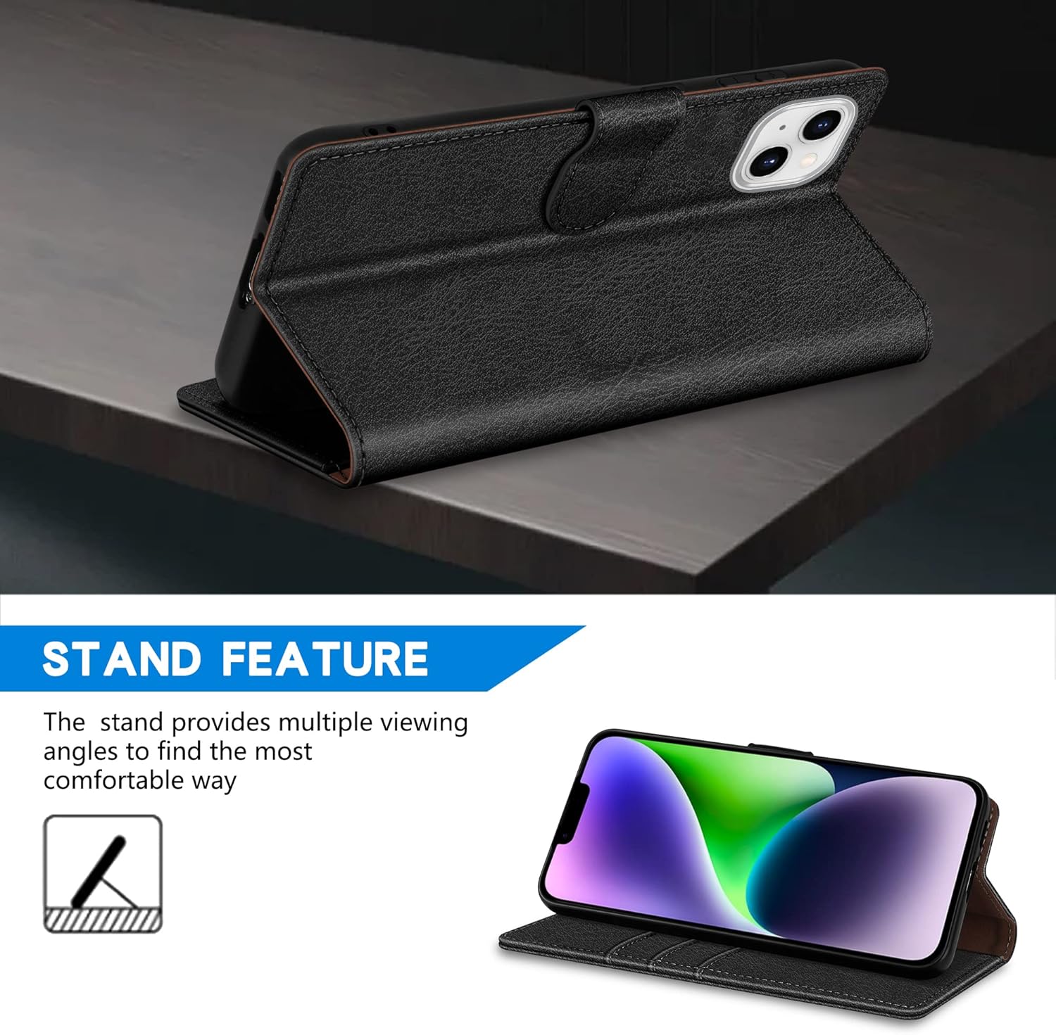 ZZXX Funda tipo cartera para iPhone 14 Plus con bloqueo RFID, ranura para tarjetas, función atril, cierre magnético, funda protectora de cuero