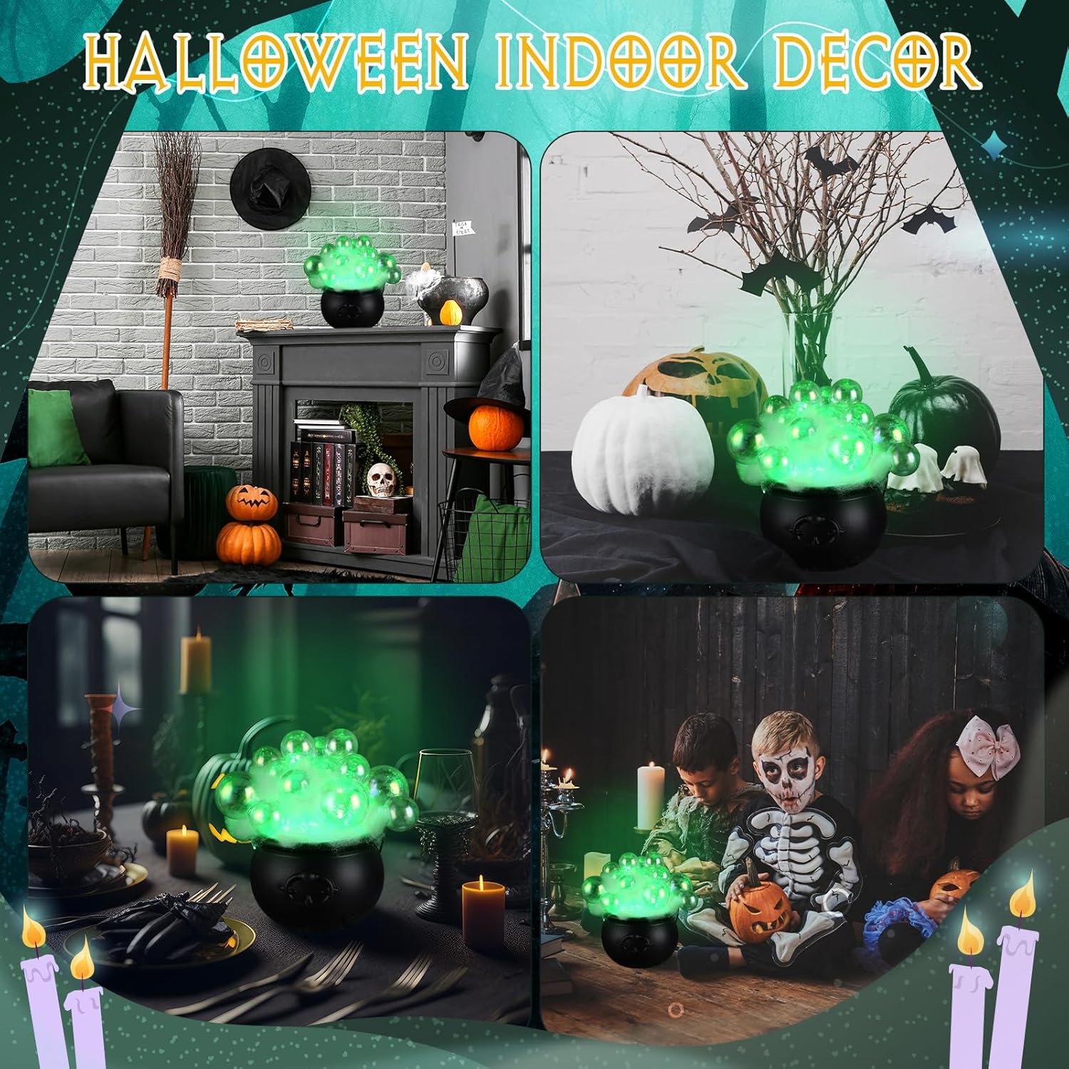 Juego de 33 piezas de caldero de burbujas de Halloween, 30 bolas de plástico transparente, cadena de puntos de pegamento de algodón ligero, puntos