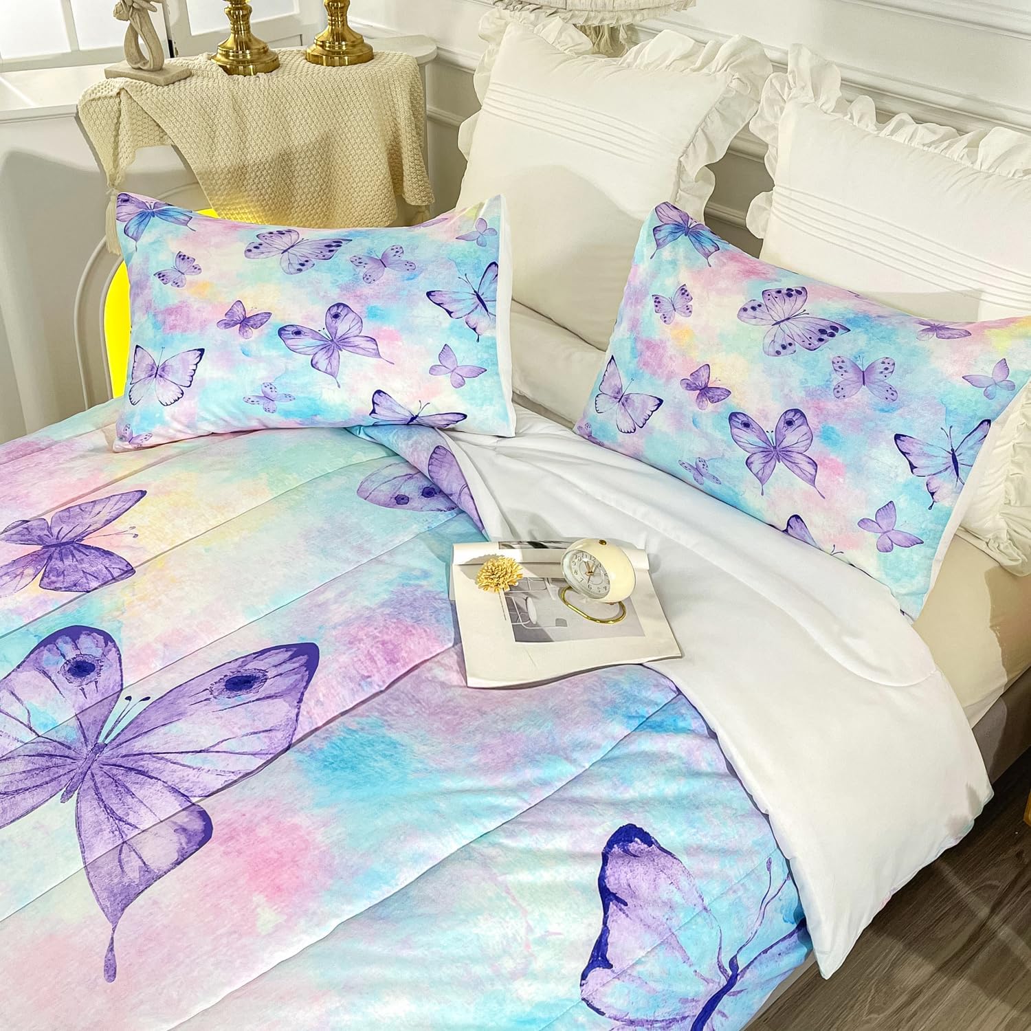 CVHOUSE Juego de edredón de mariposa individual para niñas y adolescentes. Juego de ropa de cama individual de mariposas, colcha de mariposas, juego