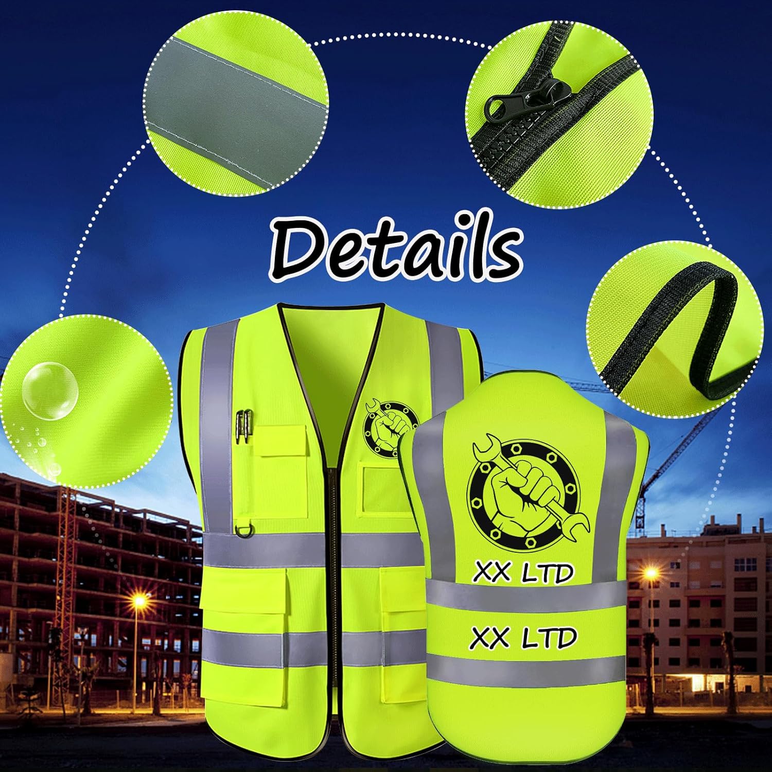 Chaleco de seguridad con logotipo personalizado para hombre, chaleco de trabajo protector de alta visibilidad con reflectante
