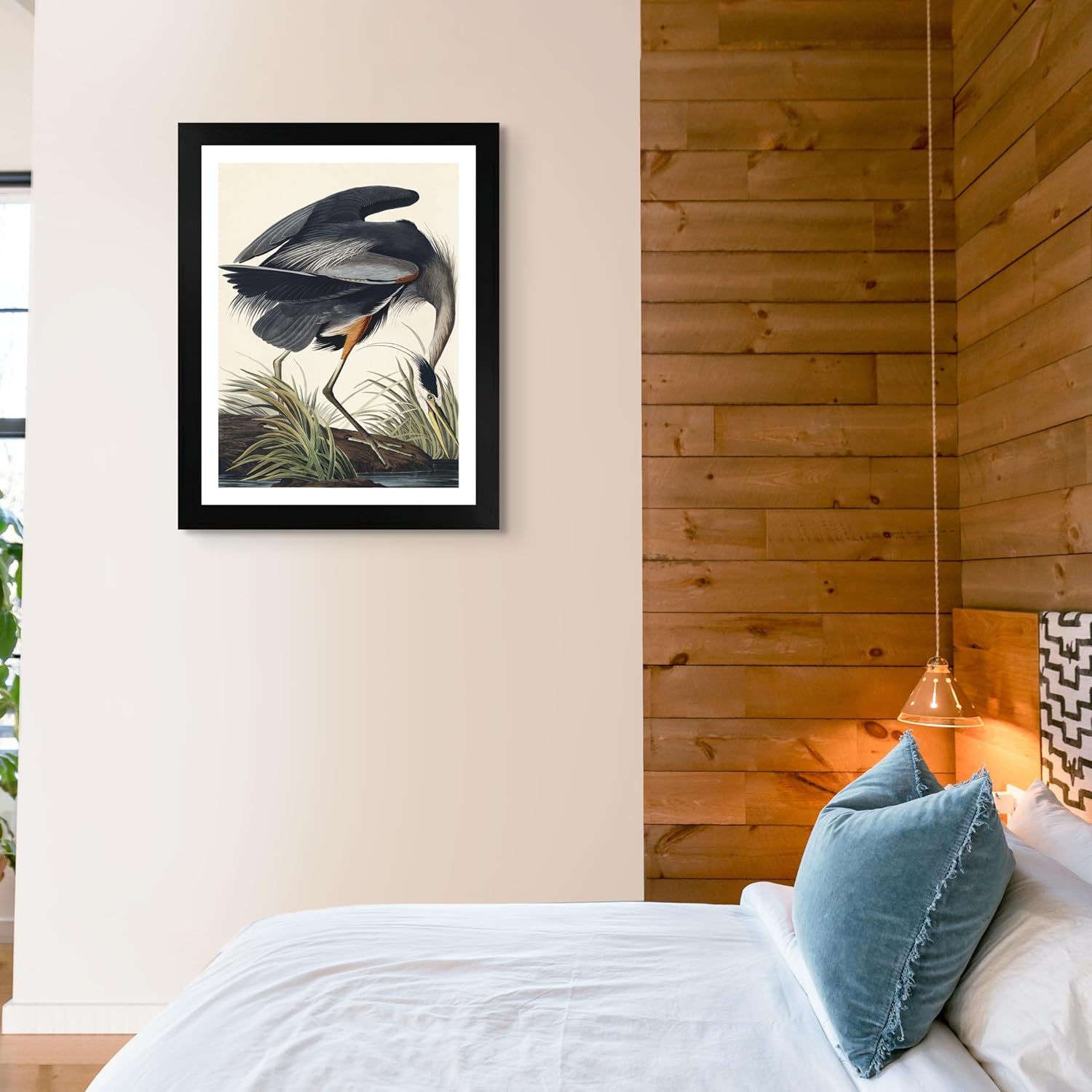 Lost Cabin Great Blue Heron de James Audubon  Impresión enmarañada en marco plano negro  Reproducción de pinturas de obras de arte finas  Póster