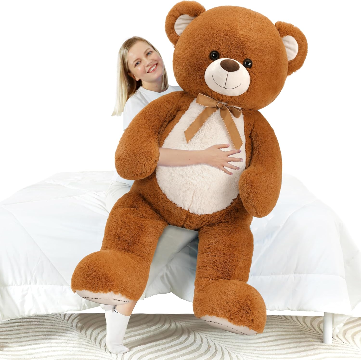 MorisMos Oso de peluche gigante de 4 pies, 51.8 pulgadas, oso de peluche grande para baby shower, oso de peluche marrón grande para niñas y niños,