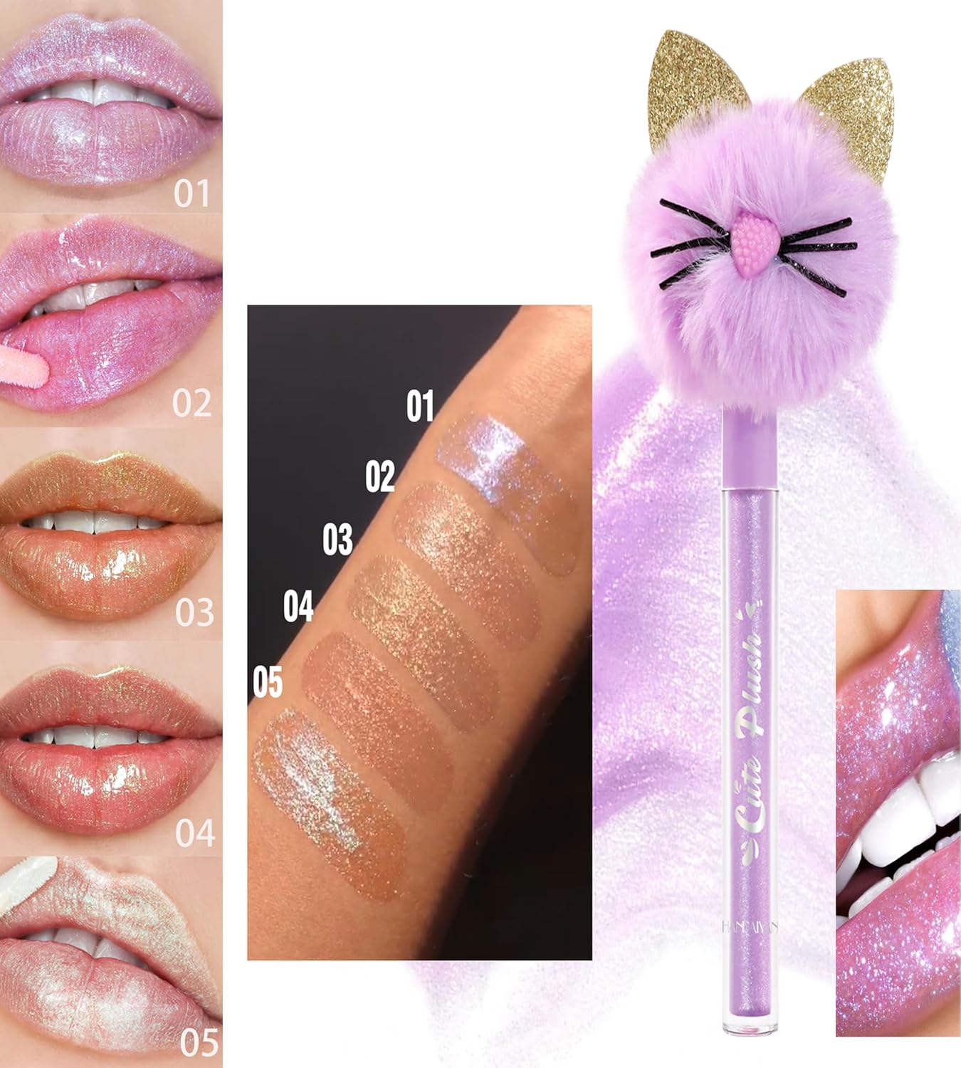 Brillo labial brillante, brillo labial líquido nacarado de alto brillo, acabado brillante con purpurina, impermeable, de larga duración, lindos