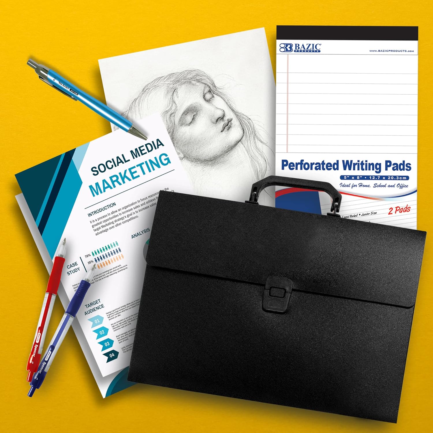 BAZIC – Carpeta de archivos de plástico con asa, tamaño carta, color negro, organizador portátil de documentos de papel, suministros de oficina, 1