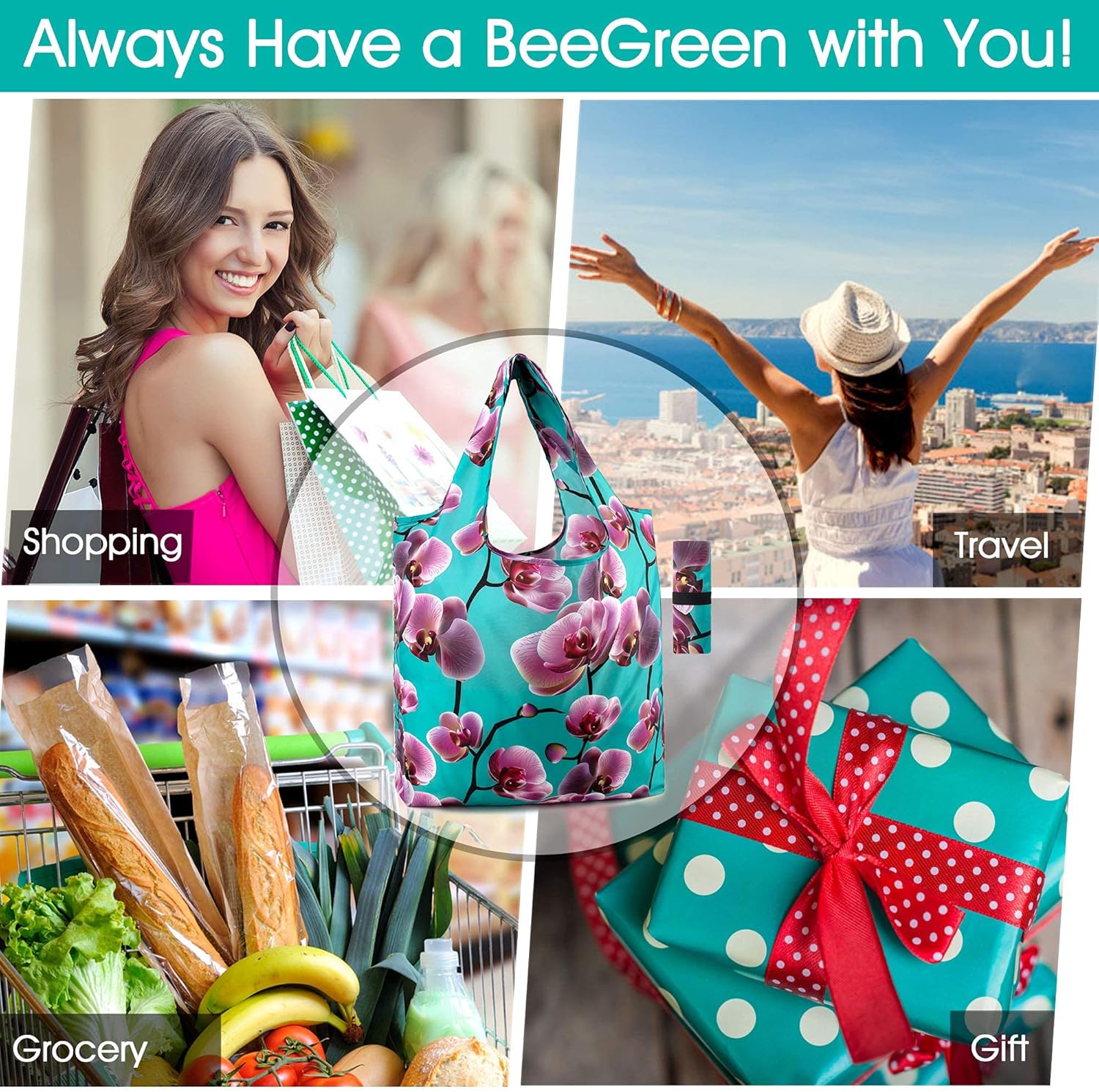 BeeGreen 12 paquetes de bolsas reutilizables de flores, bolsas reutilizables extra grandes de 50 libras, lindo diseño floral, bolsas plegables