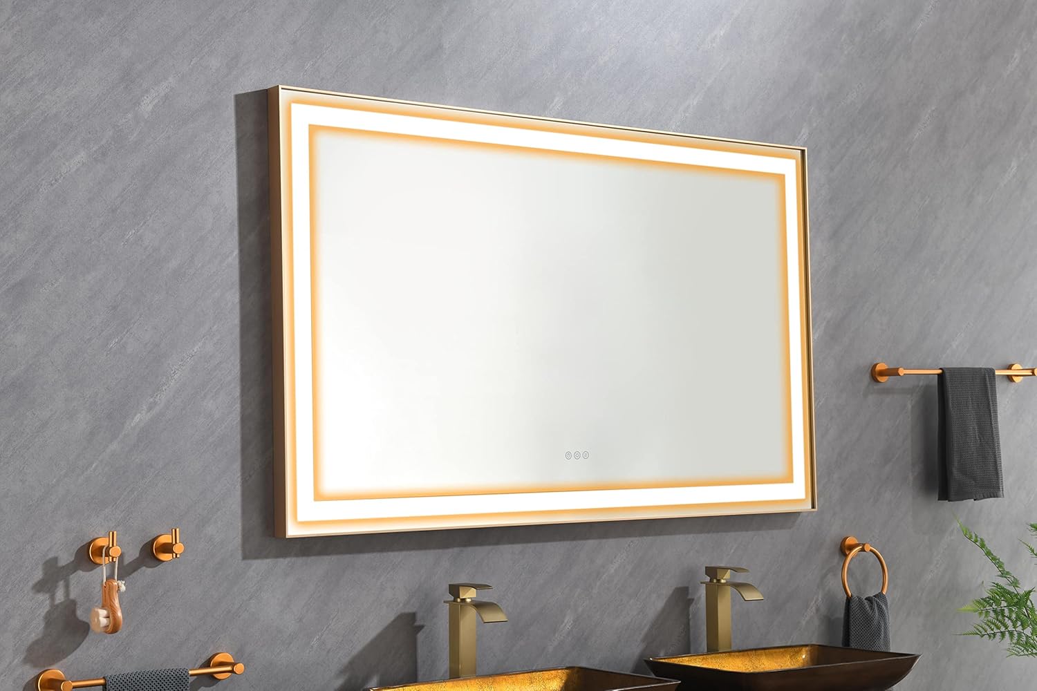 HomSof Espejo de baño LED doble, 60 x 48 pulgadas, frontal y retroiluminado, espejo de tocador de pared regulable sin escalones con antiniebla, a