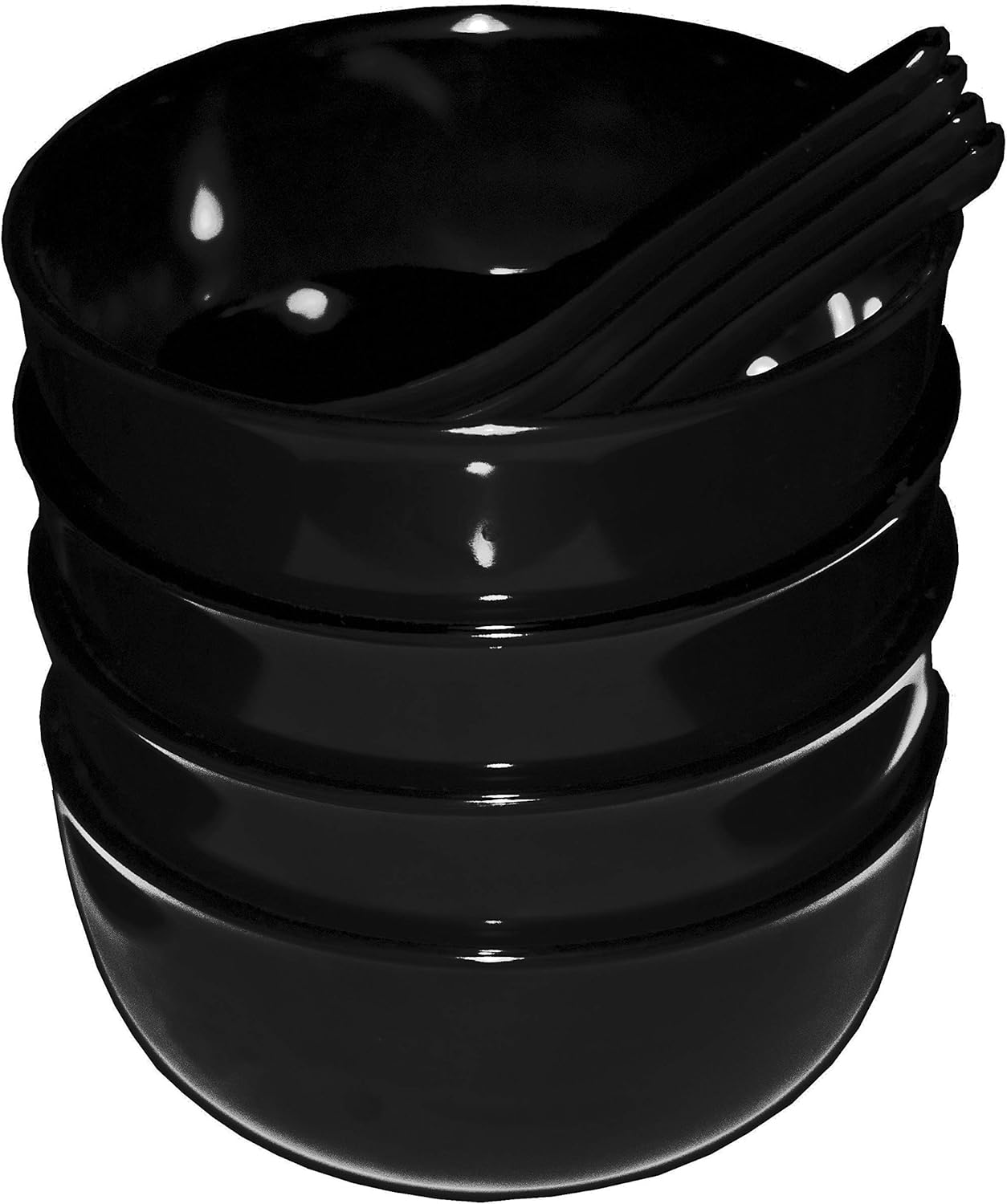 Calvin & Co Juego de 4 cuencos y cucharas de melamina y miso para cereales (negro, pequeño)