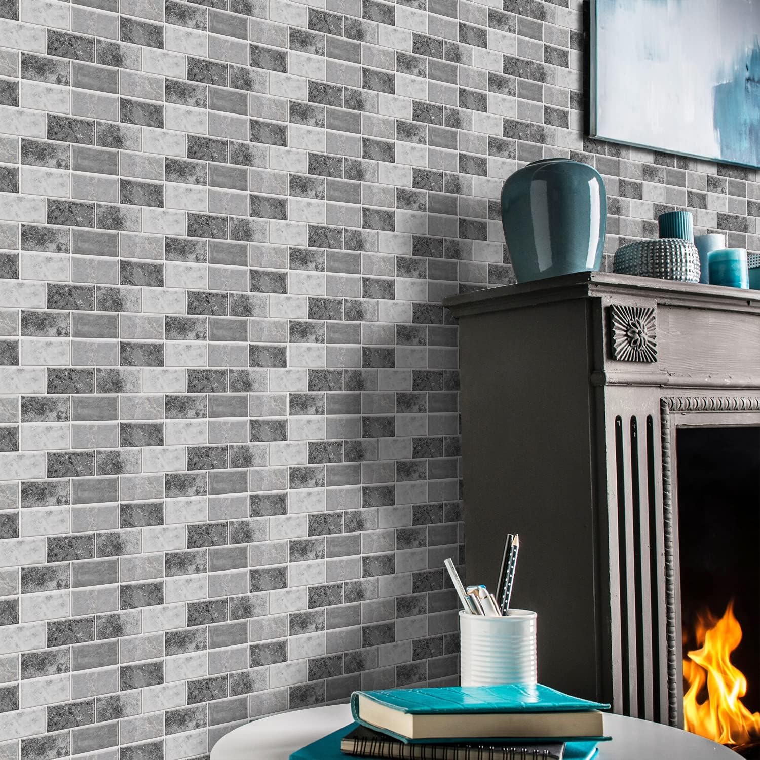 Alwayspon Adhesivo de vinilo para despegar y pegar, adhesivos de transferencia de azulejos para sala de estar, cocina, baño, 12 x 6 pulgadas, 24