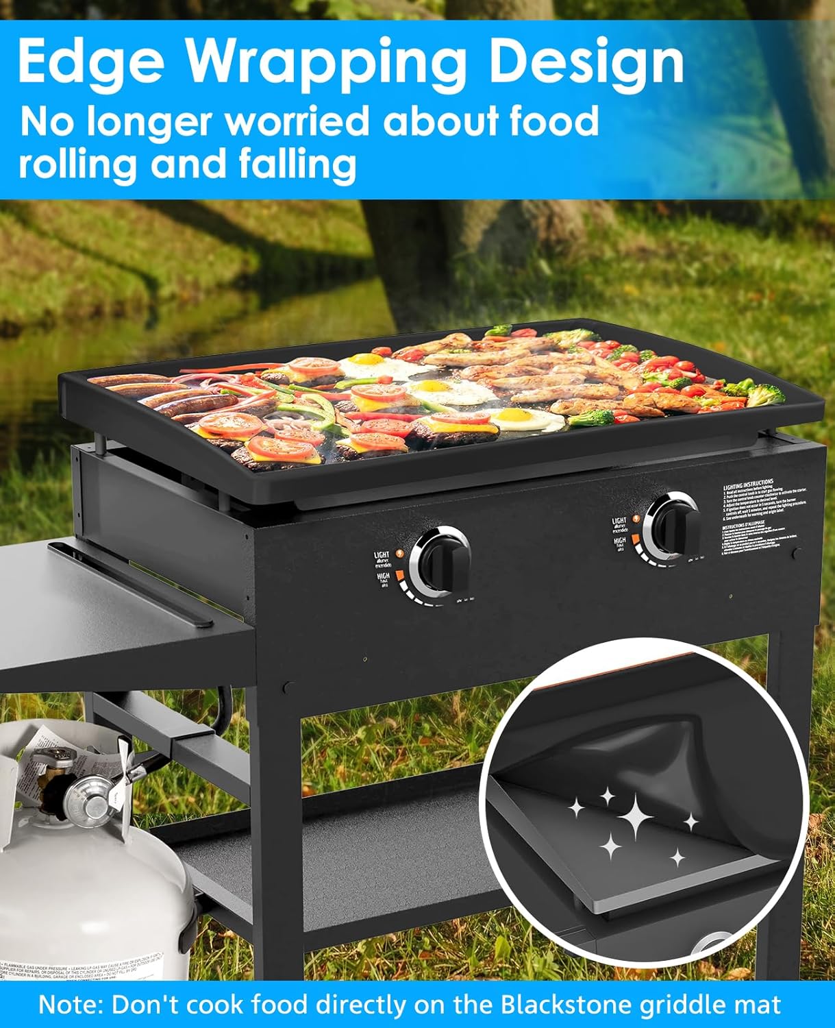 Blackstone Alfombrilla de silicona para parrilla cubierta de parrilla de 28 pulgadas, borde completo, cubierta protectora para parrilla Blackstone,