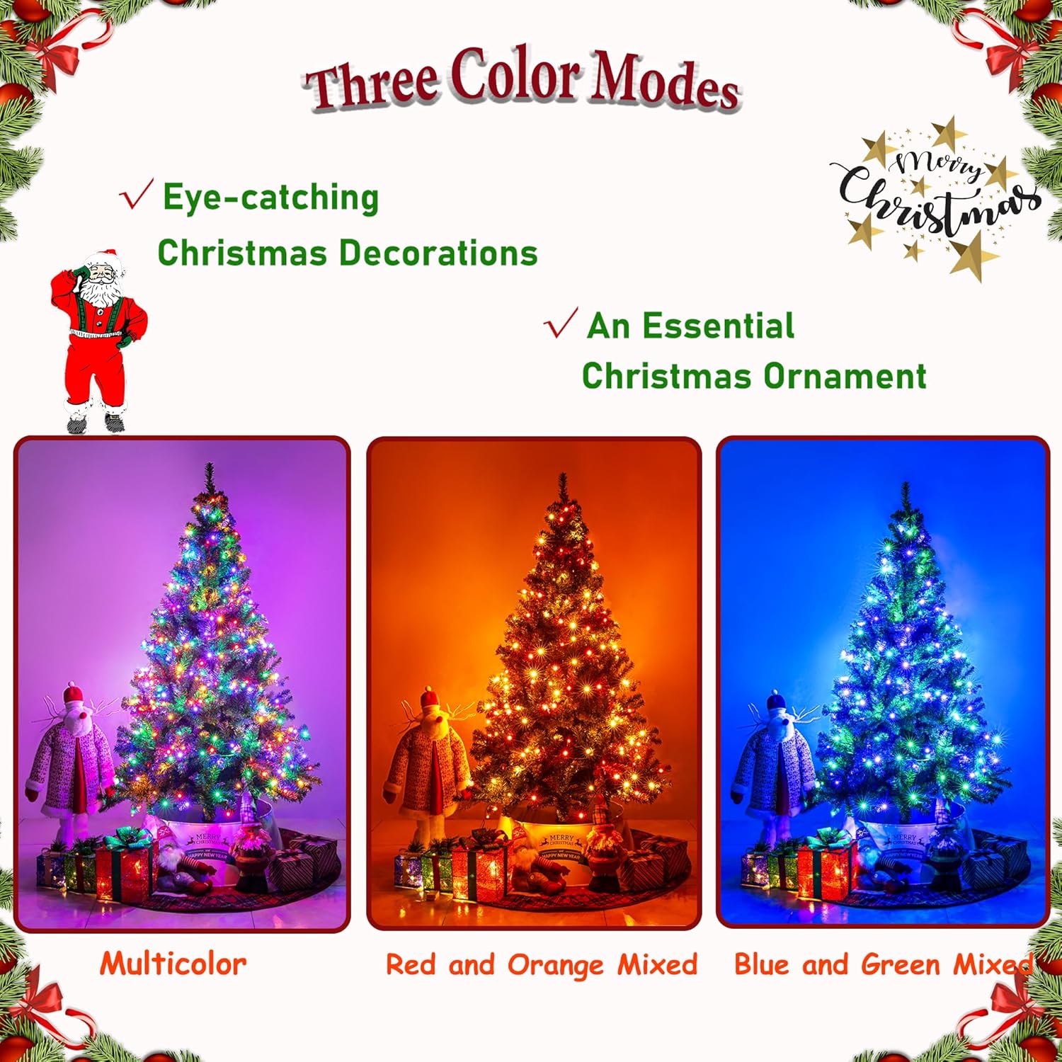 Sunnyglade Árbol de Navidad artificial de alta calidad de 6 pies con 400 luces LED multicolor (no preencordadas) y soporte de metal resistente, 8