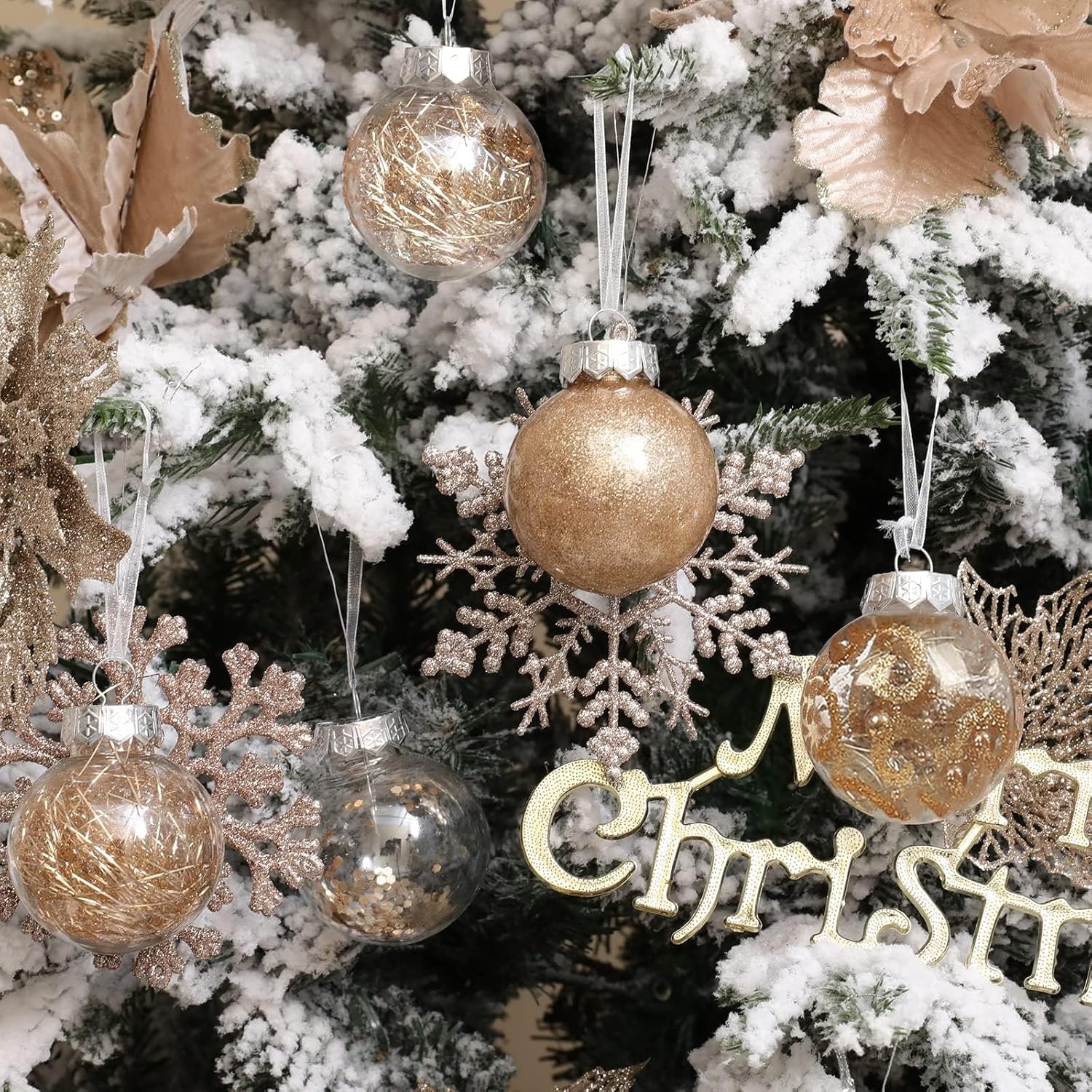 Wironlst Adornos de bola de Navidad inastillables de plástico transparente grande, juego de bolas decorativas con relleno delicadas decoraciones