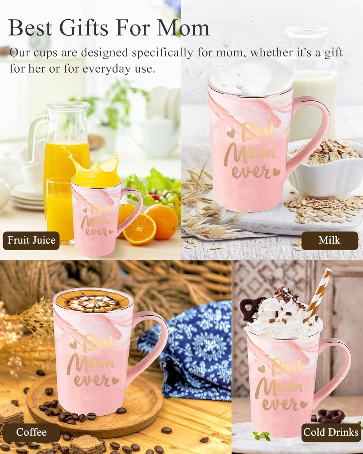 Taza de café con texto en inglés “Best Mom Ever”, regalos para el Día de la Madre para mamá por hija e hijo, 14 onzas líquidas (13.5 fl oz) taza de