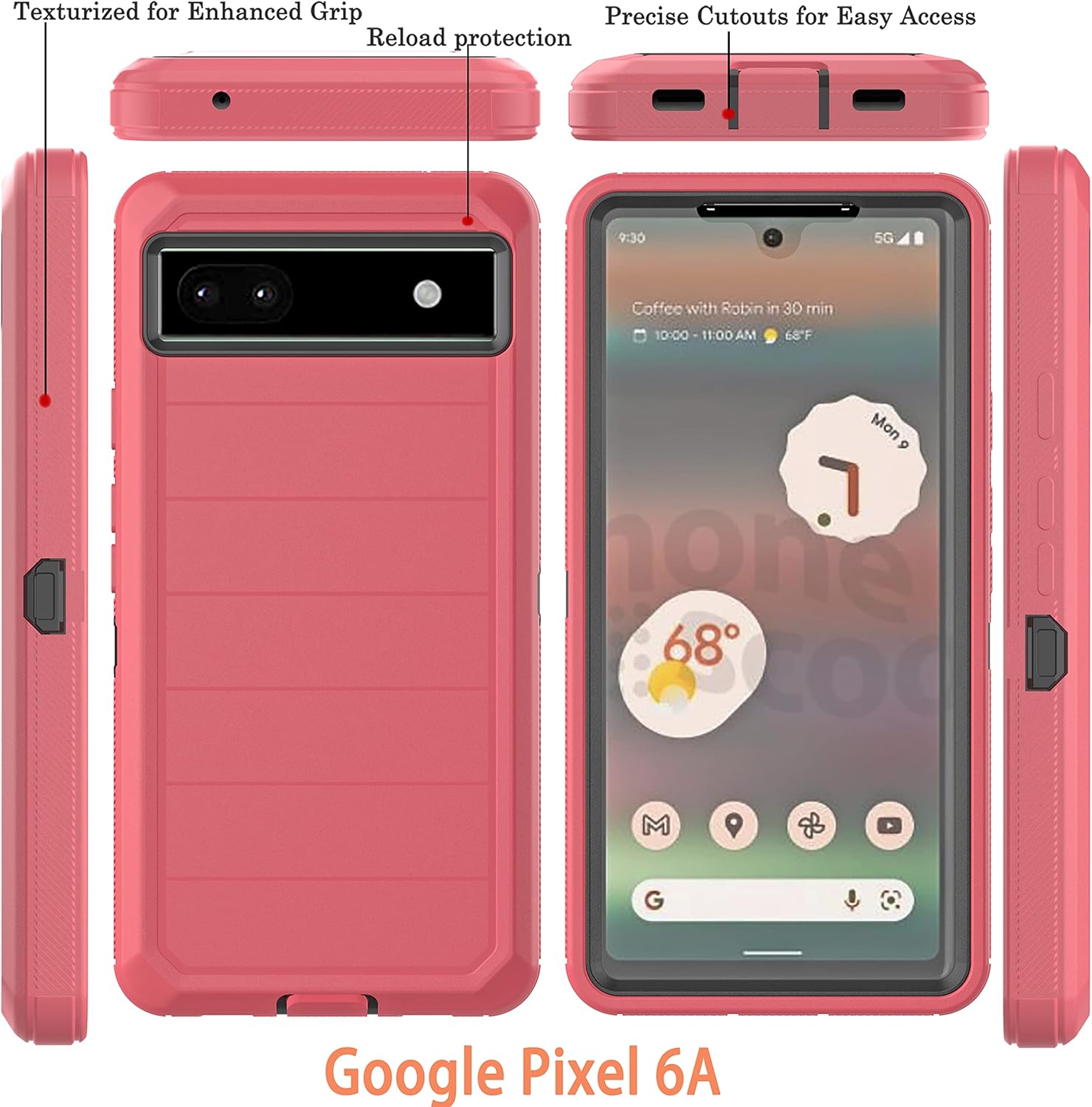 YmhxcY Funda para Pixel 6A con protector de pantalla integrado, a prueba de caídas, funda duradera de 3 capas, protección contra caídas, funda de