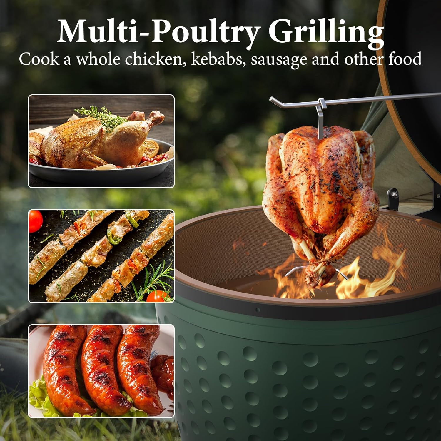 Percha de pavo mejorada, kit de accesorios de brocheta vertical para Oklahoma Joe’s, ahumador de huevos verdes, estante extraíble para parrilla de