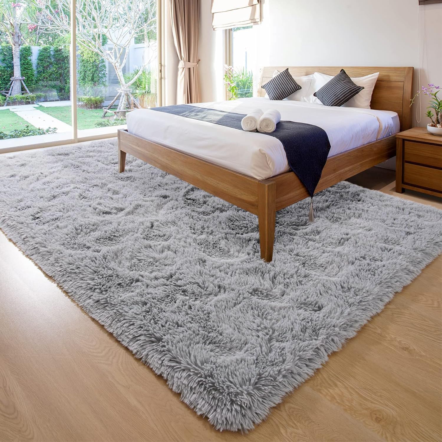Alfombra suave de pelo largo para dormitorio, sala de estar, 4 x 6 pies, alfombra de felpa gris, alfombra gruesa y larga mullida para interiores,