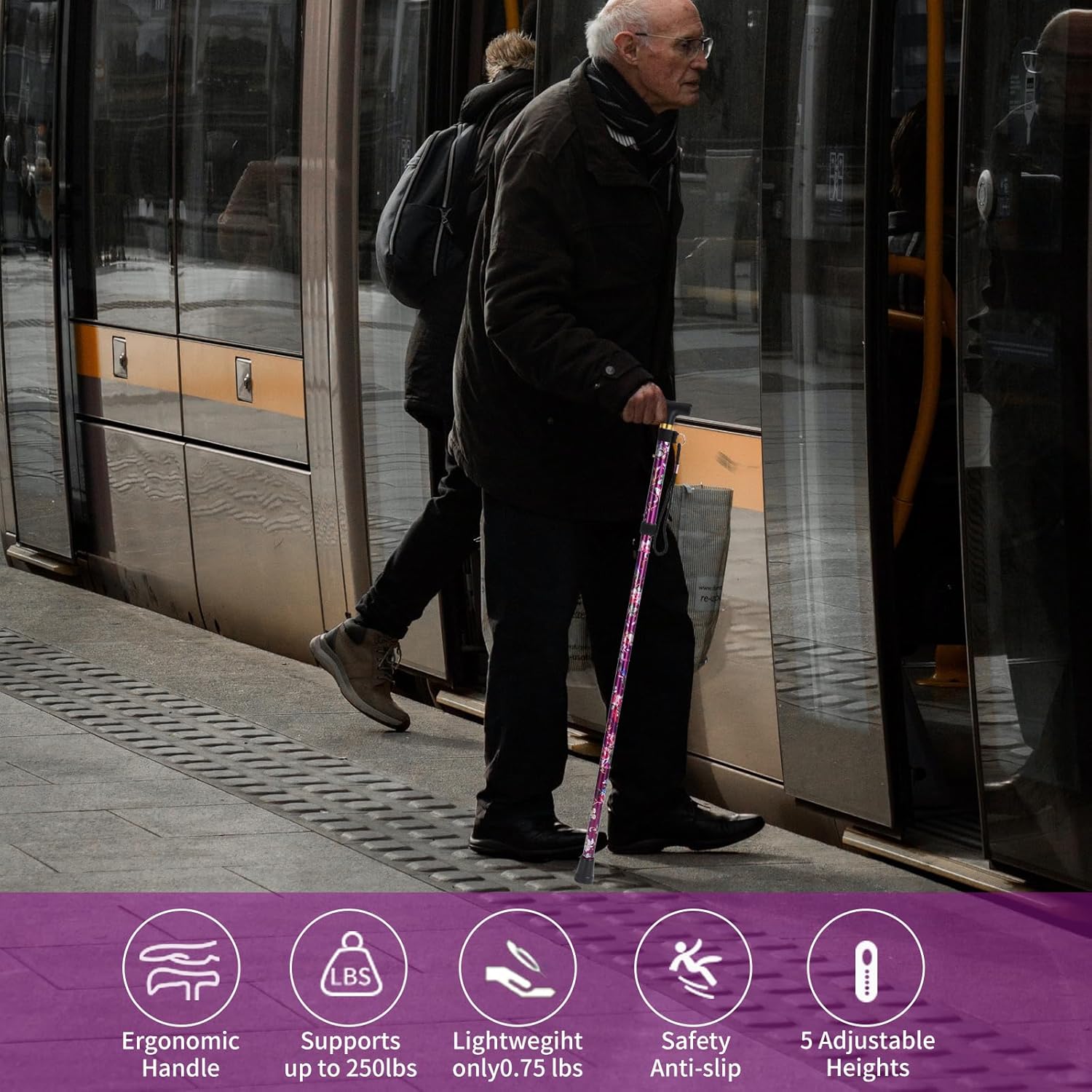 Walking Cane ANCKNE Cane para mujer  Ligero, altura ajustable de 5 niveles y bastones plegables de aluminio para personas mayores  Mango ergonómico