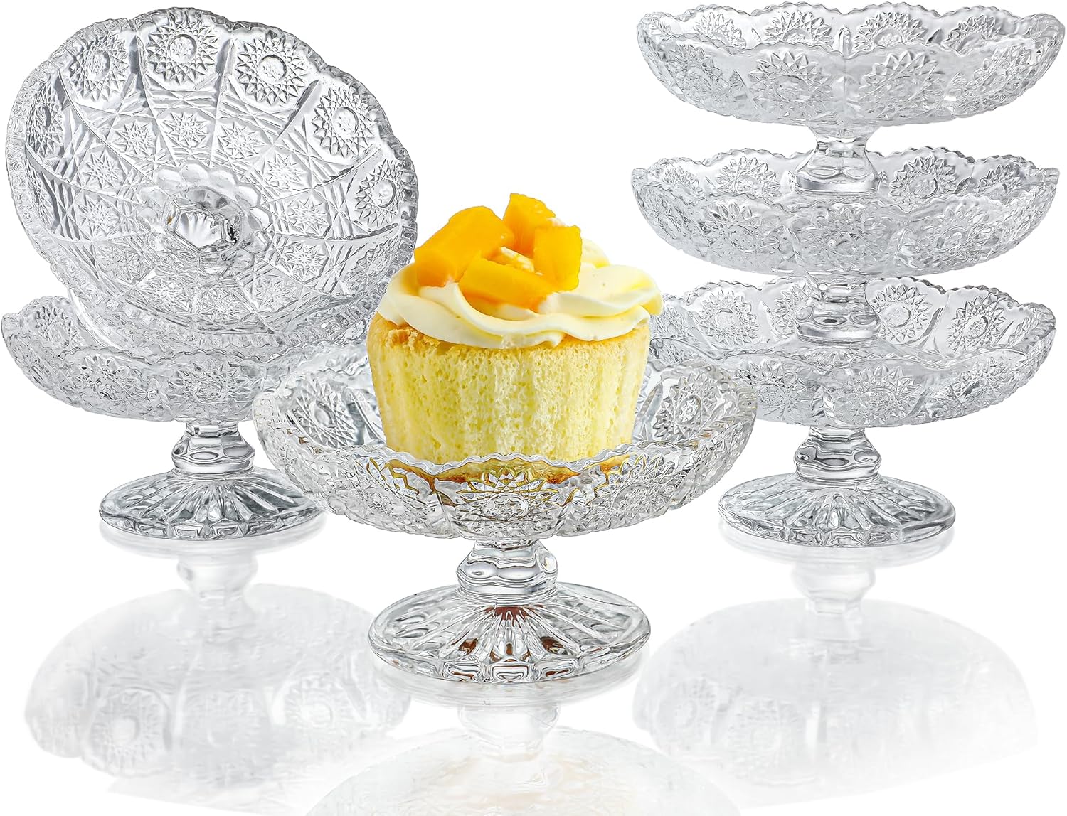 6 soportes de postre de cristal para tartas, servidor de platos de magdalenas, soporte transparente para tartas pequeñas para chocolate, postre,