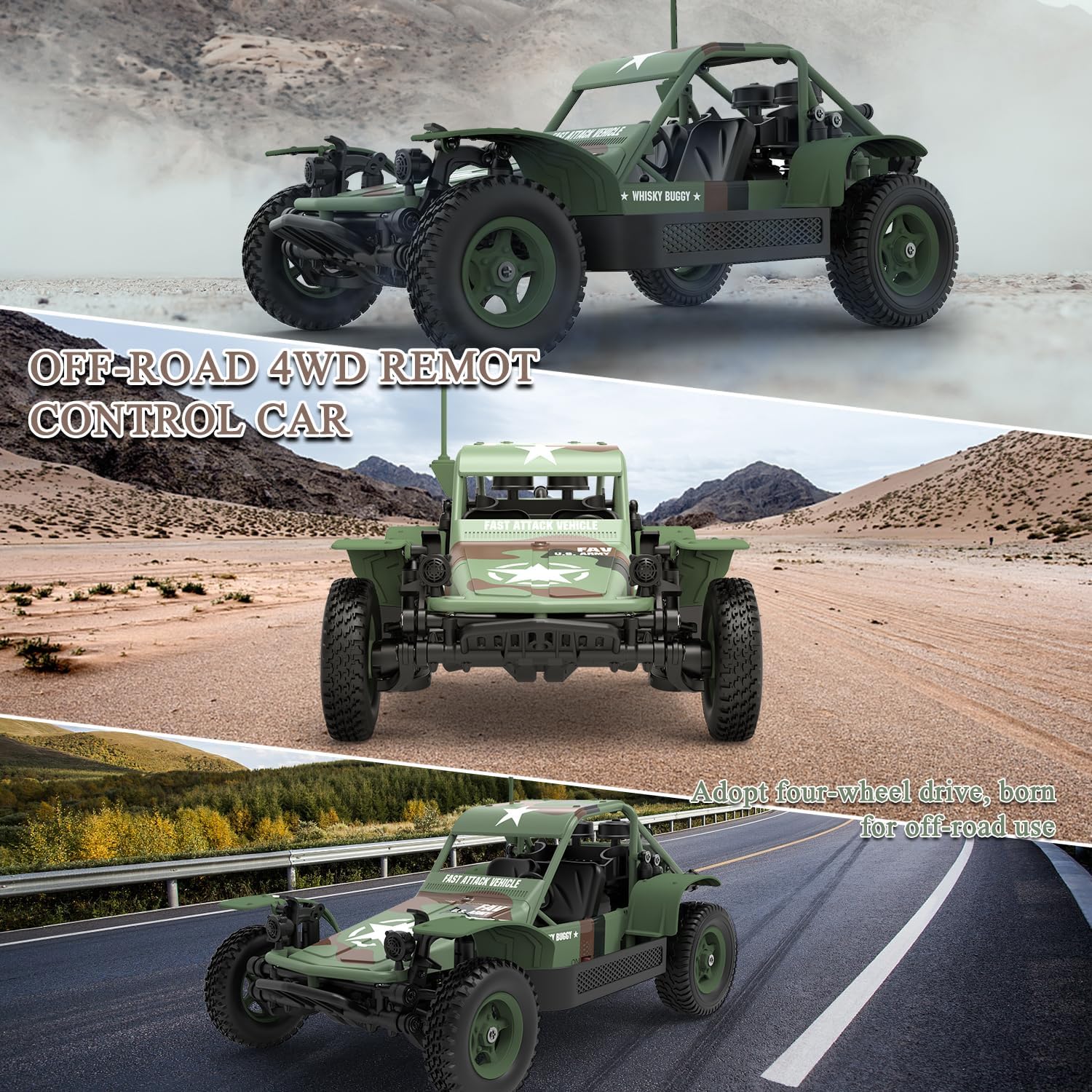 Camión de control remoto del ejército táctico camión 4WD comando militar vehículo todoterreno RC coche con luces niños HobbyToy