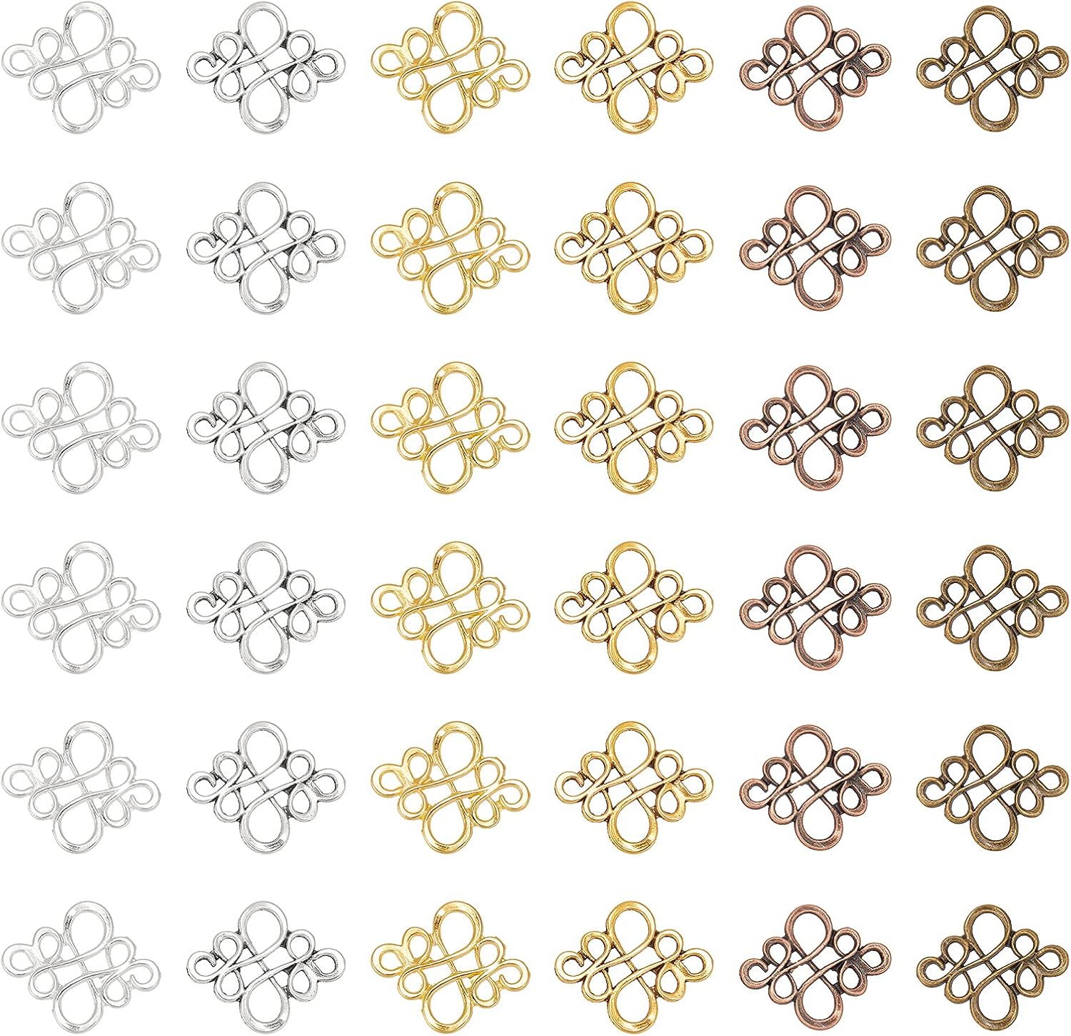 CHGCRAFT 144 piezas de 4 colores, 2 tamaños, nudo chino, eslabones tibetanos, conectores de forma de eslabones, dijes para hacer joyas, accesorios