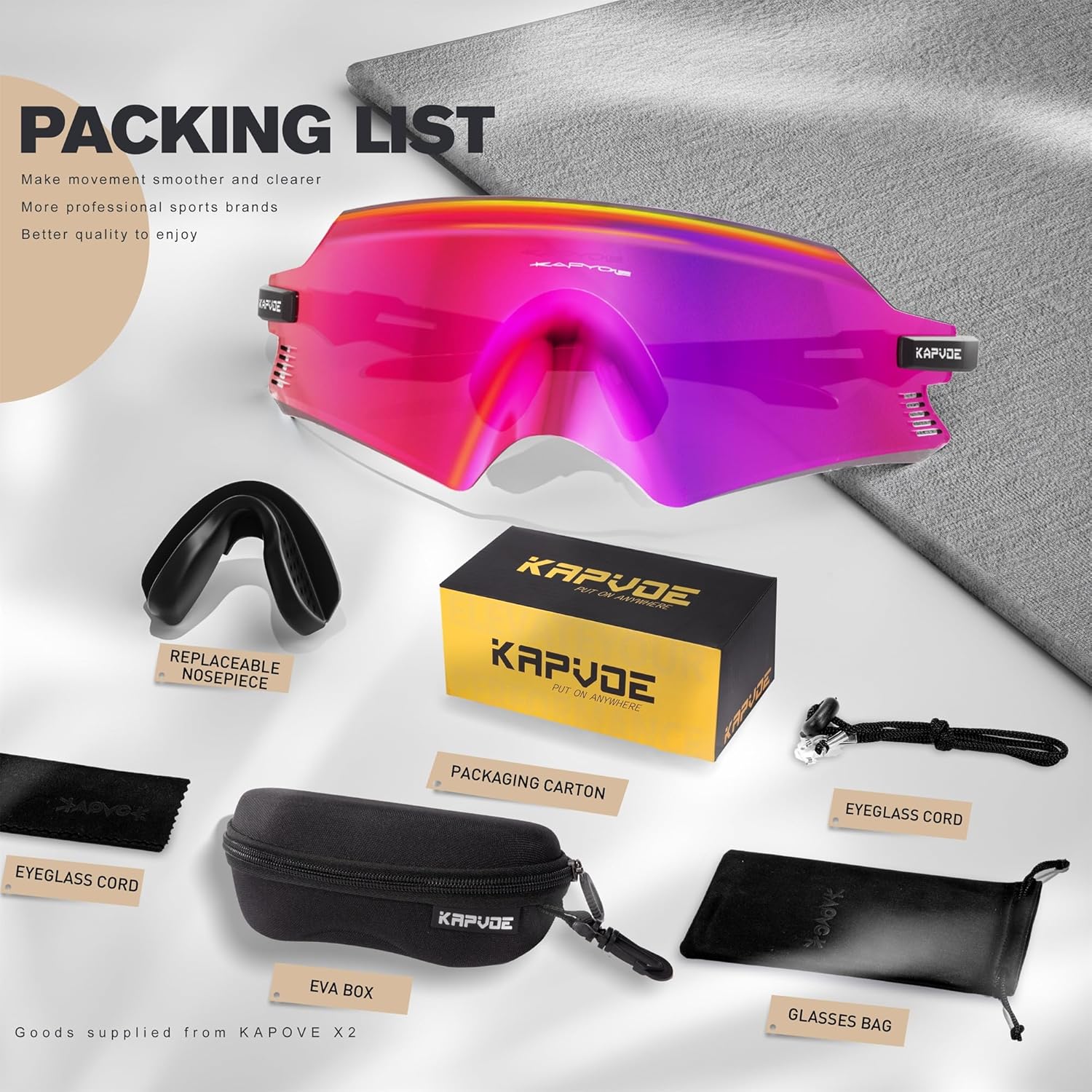 KAPVOE Cycling Glasses Mountain Bike Sunglasses MTB Windproof Motorcycle Goggles Men Women Triathlon Sports Running