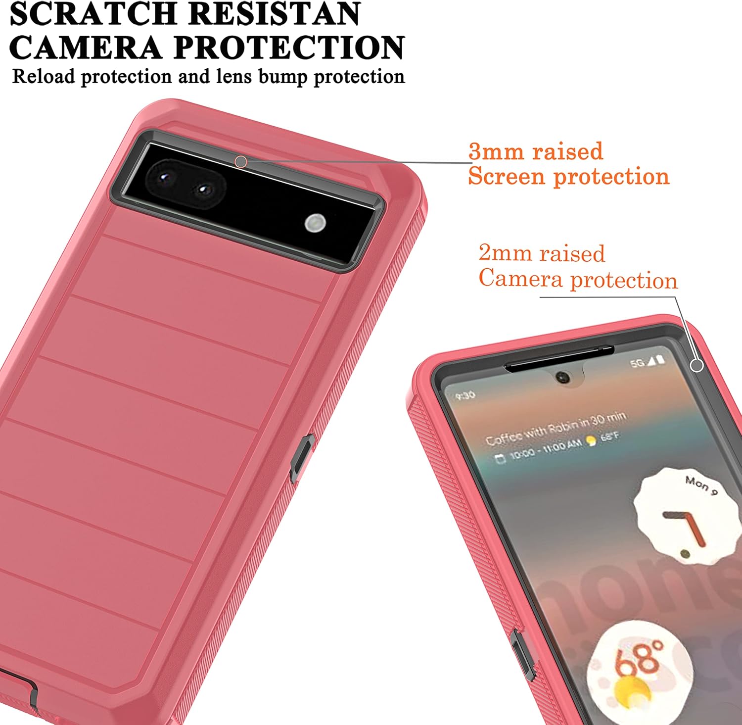 YmhxcY Funda para Pixel 6A con protector de pantalla integrado, a prueba de caídas, funda duradera de 3 capas, protección contra caídas, funda de