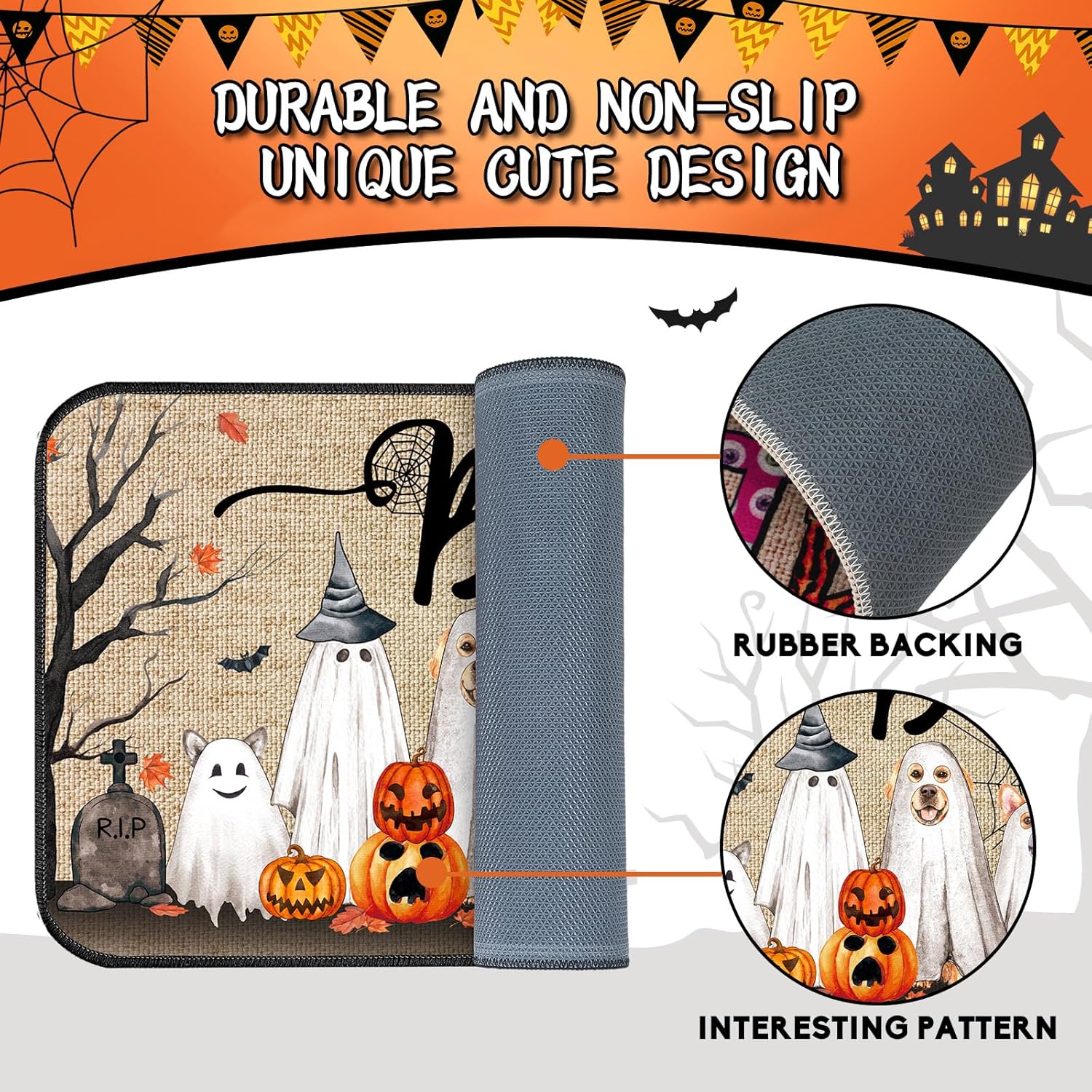Ceenna Tapete de Halloween para puerta de Halloween, tapete espeluznante para puerta delantera, hogar, cocina, decoración interior y exterior, 15.7
