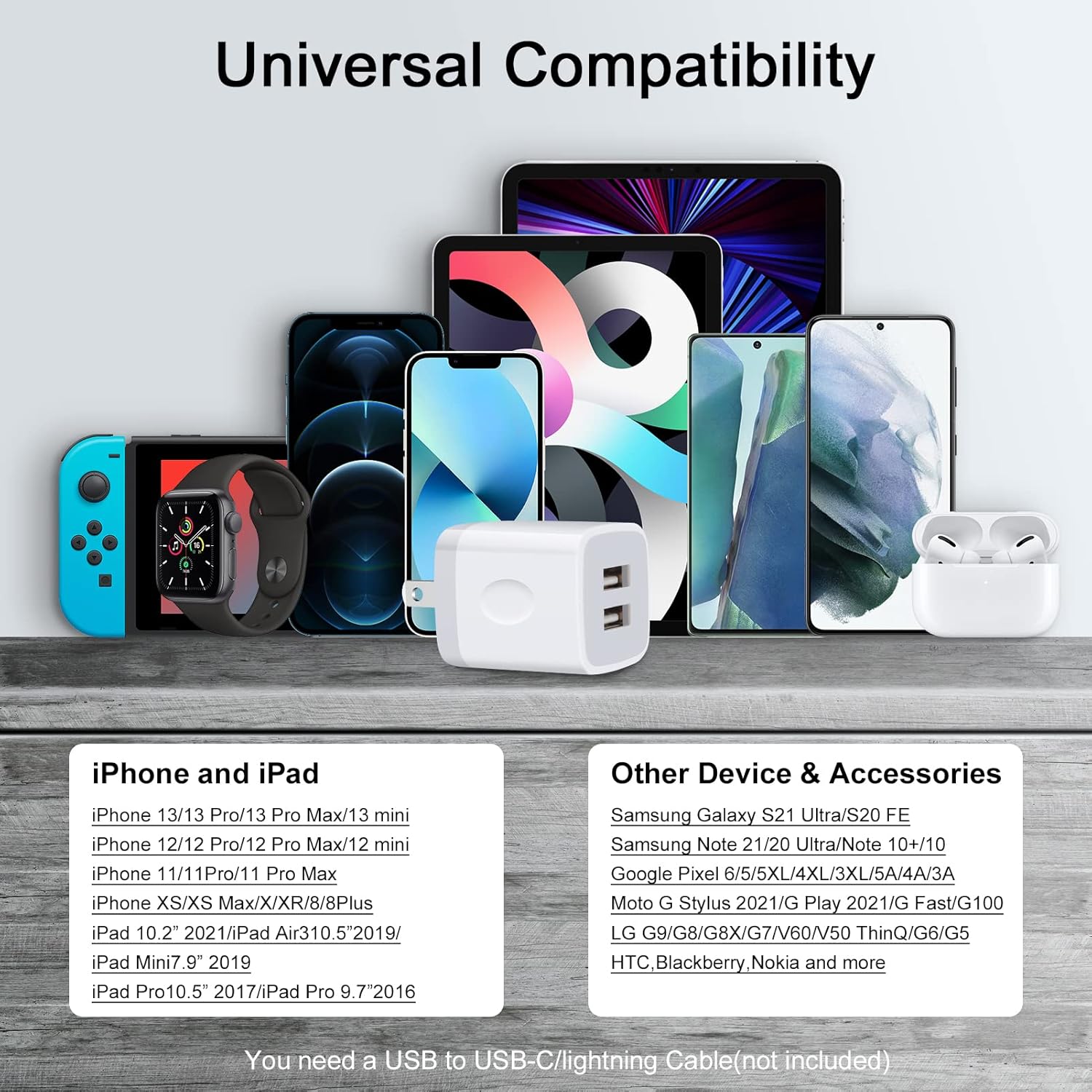 Cargador de pared USB, bloque de carga para iPhone, paquete de 5 unidades, adaptador de corriente USB dual de 2.1 A, cargador para Android, cubo