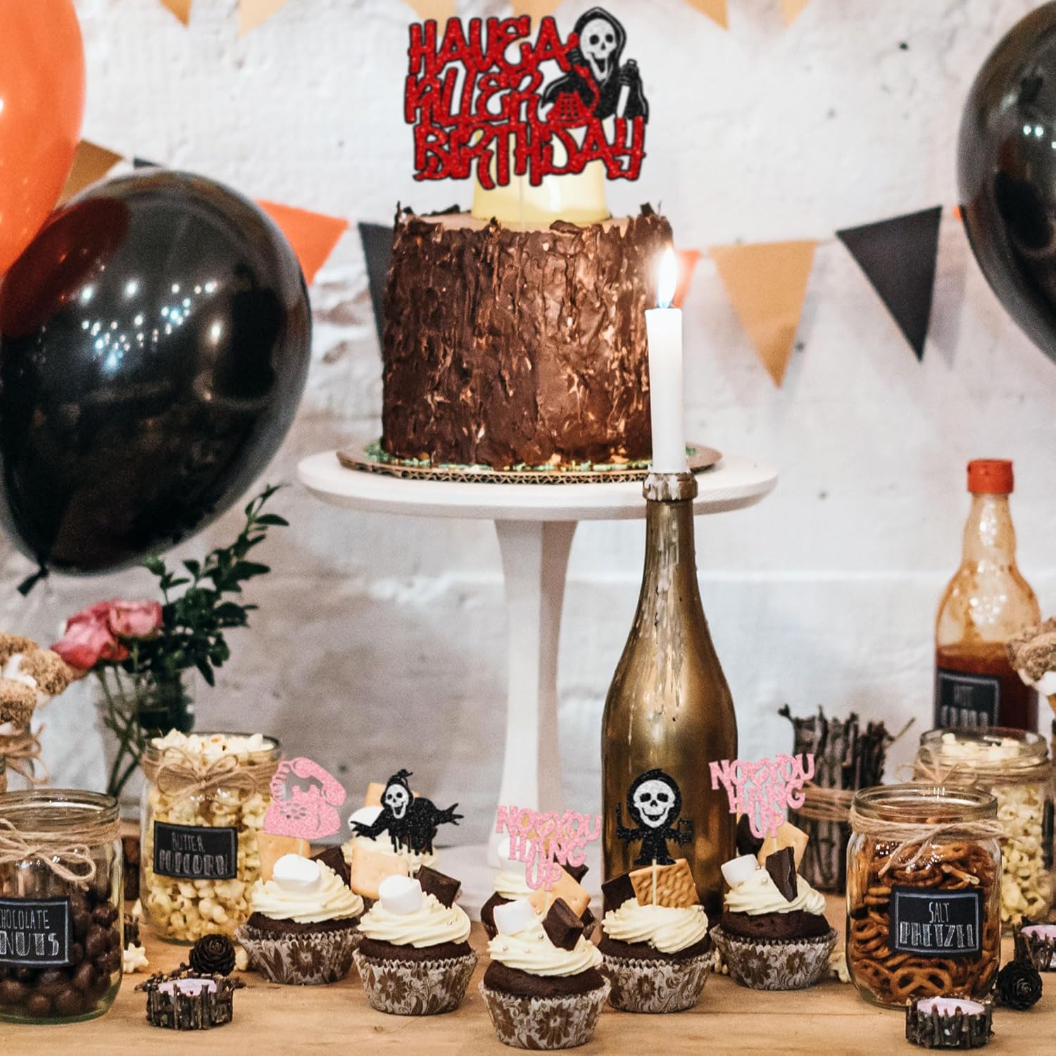 Gyufise 25 piezas de decoración para cupcakes de película de terror Have a Killer Birthday Cake Topper Glitter Horror Classic Halloween Cake Pick