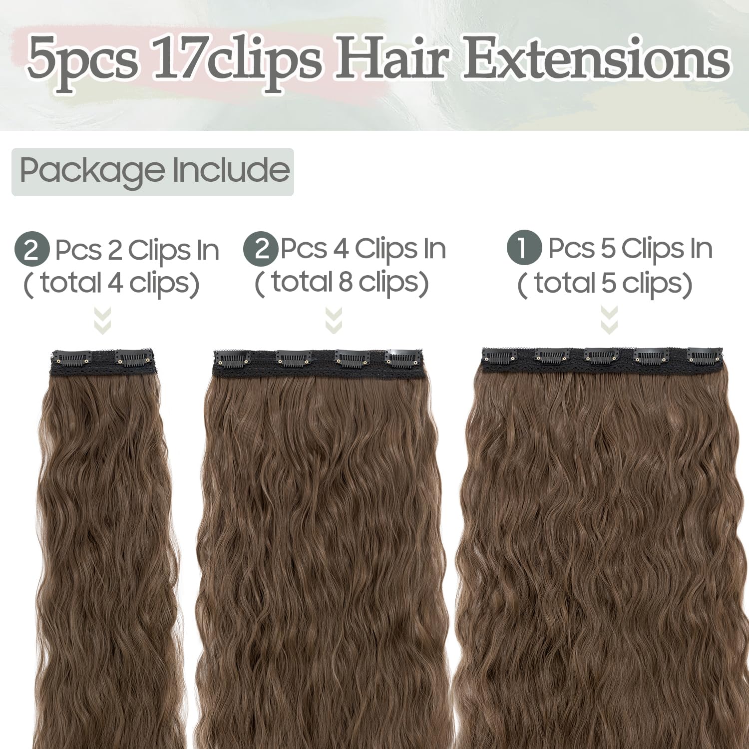 S-noilite Extensiones de cabello con clip de 24 pulgadas, 5 unidades, extensiones de cabello ondulado sintético grueso y natural, extensiones de