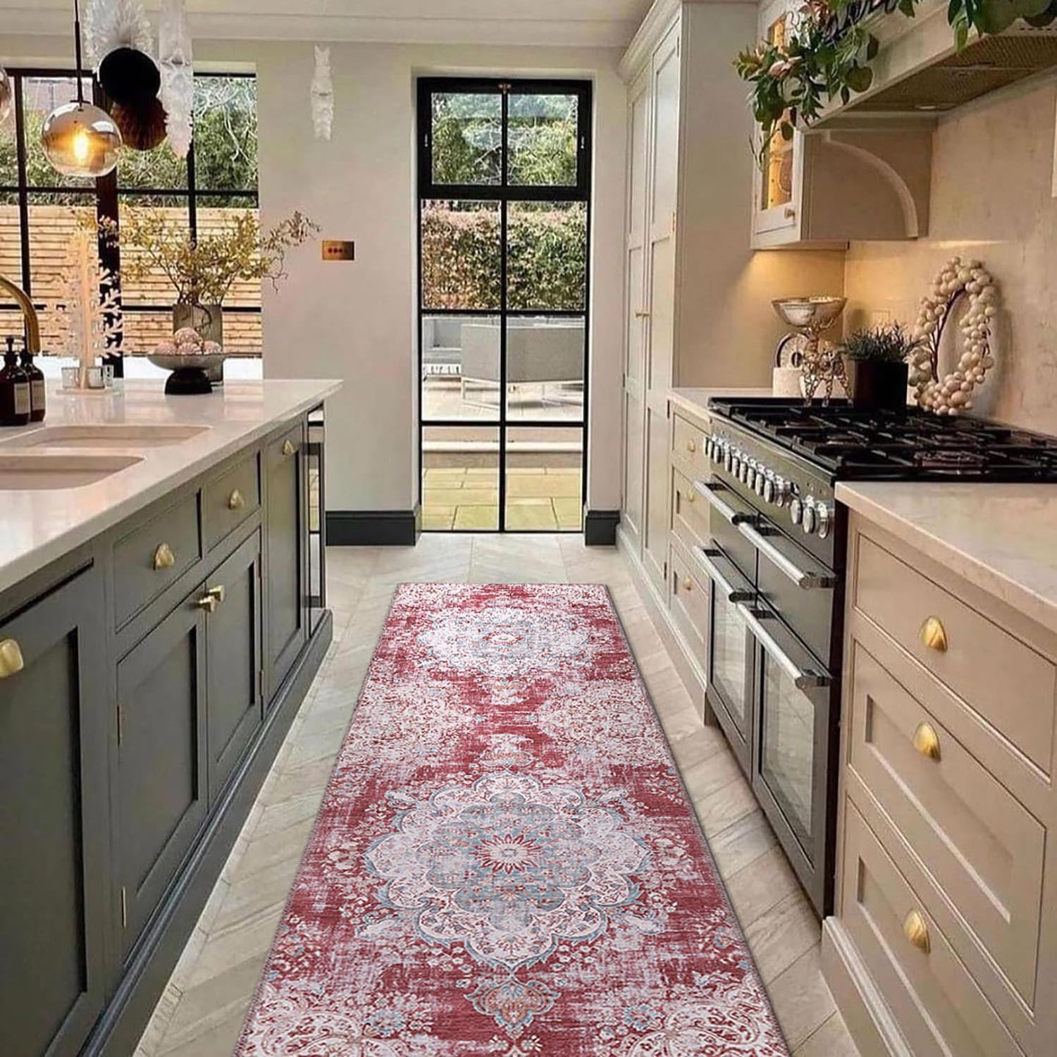 CAMILSON Alfombras de pasillo lavables a máquina con parte trasera antideslizante para cocina, pasillo, entrada, alfombra envejecida vintage de 2 x
